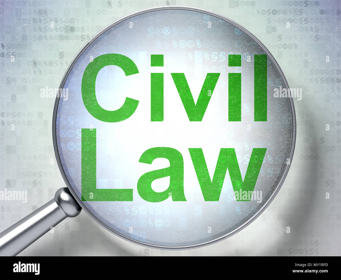 Concept de droit : Droit civil avec verre optique Banque D'Images