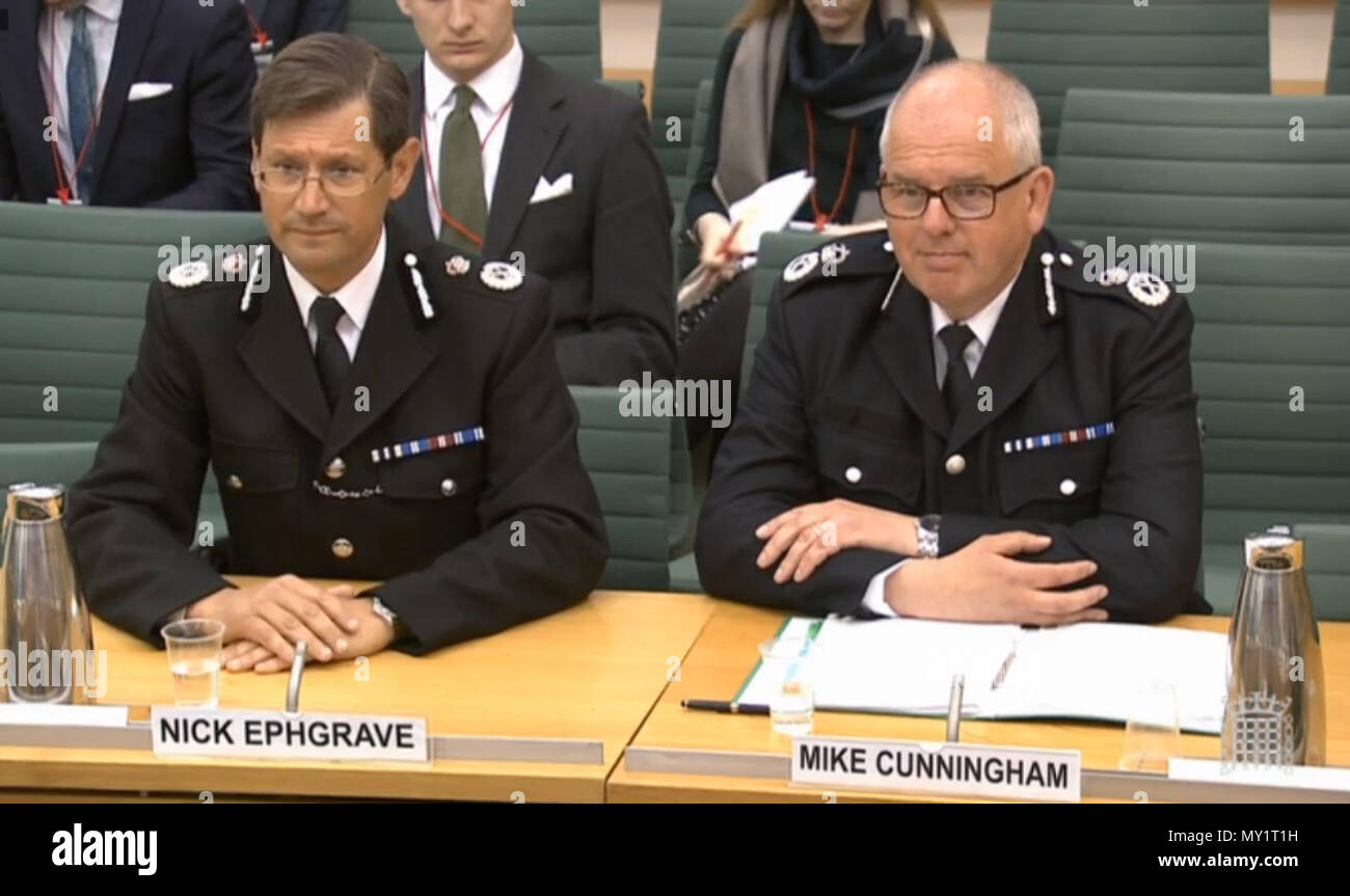 Directeur de police Nick de la Police nationale Ephgrave Chef's Council (à gauche) et du Collège de police chef de la direction, Mike Cunningham, témoigne à la commission parlementaire de la Justice au Palais de Westminster, Londres, sur la divulgation de la preuve dans les affaires pénales. Banque D'Images