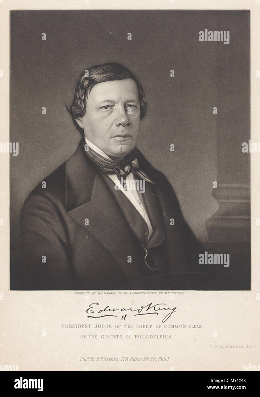 . King Edward (1794-1873) . Portrait contemporain. Gravure par Henry S. Wagner (fl. 1850), d'après une peinture par Montgomery P. Simons (1817-1877) 285 JudgeEdwardKing Banque D'Images