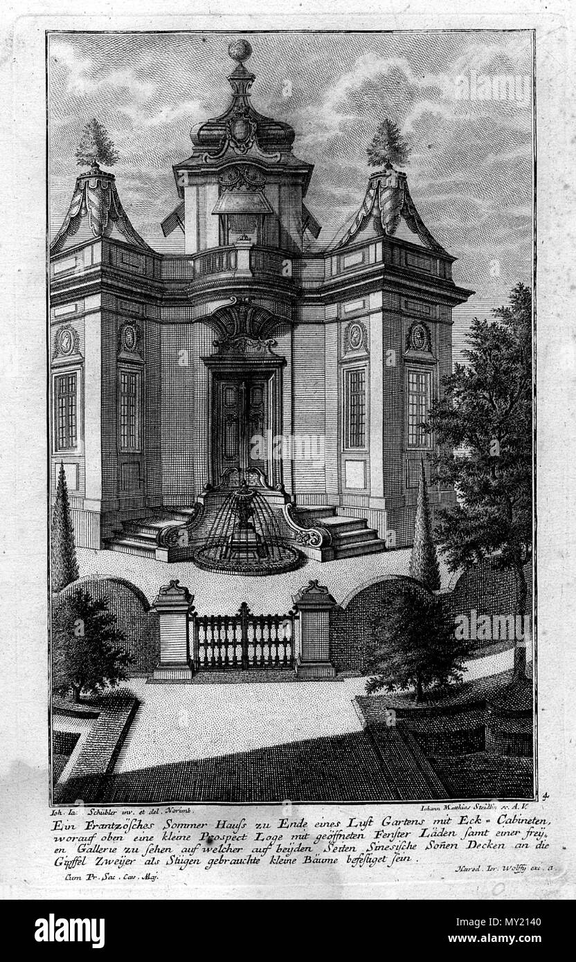 . Anglais : Propositions pour l'architecture baroque et l'intérieur de la décoration. Un pavillon français dans un jardin. Deutsch : Vorlagen für Architektur und barocke Walter Lipp. Ein französisches Sommerhaus einem Lustgarten. vers 1730. Johann Jacob Schübler 478 Queffélex Schuebler Banque D'Images