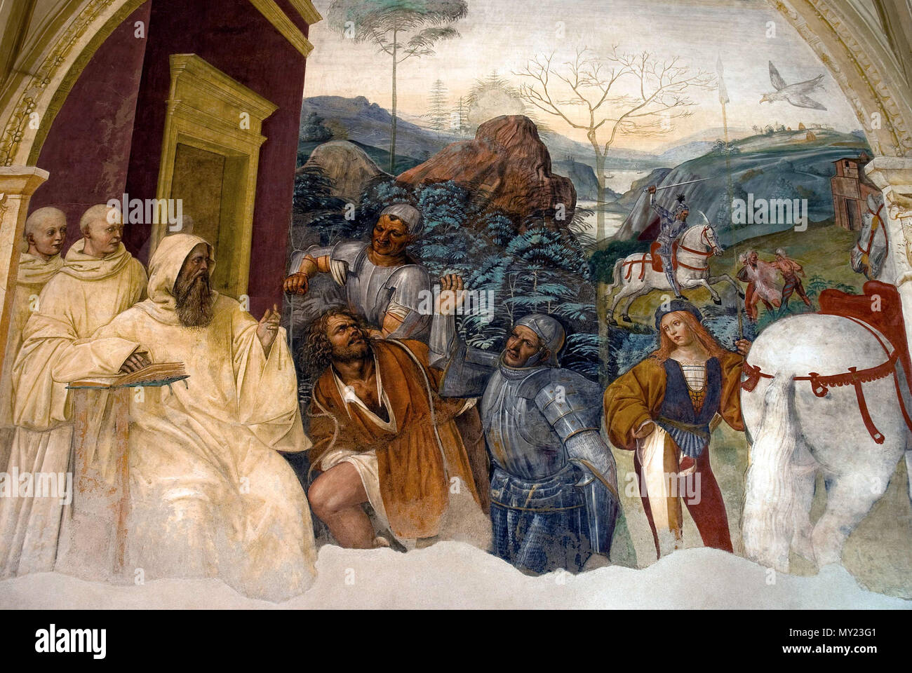 . Italiano : vedi titolo . Le Sodoma - XV siècle artiste 120 venir benedetto scioglie contadino che era uno solo a guardarlo legato Banque D'Images