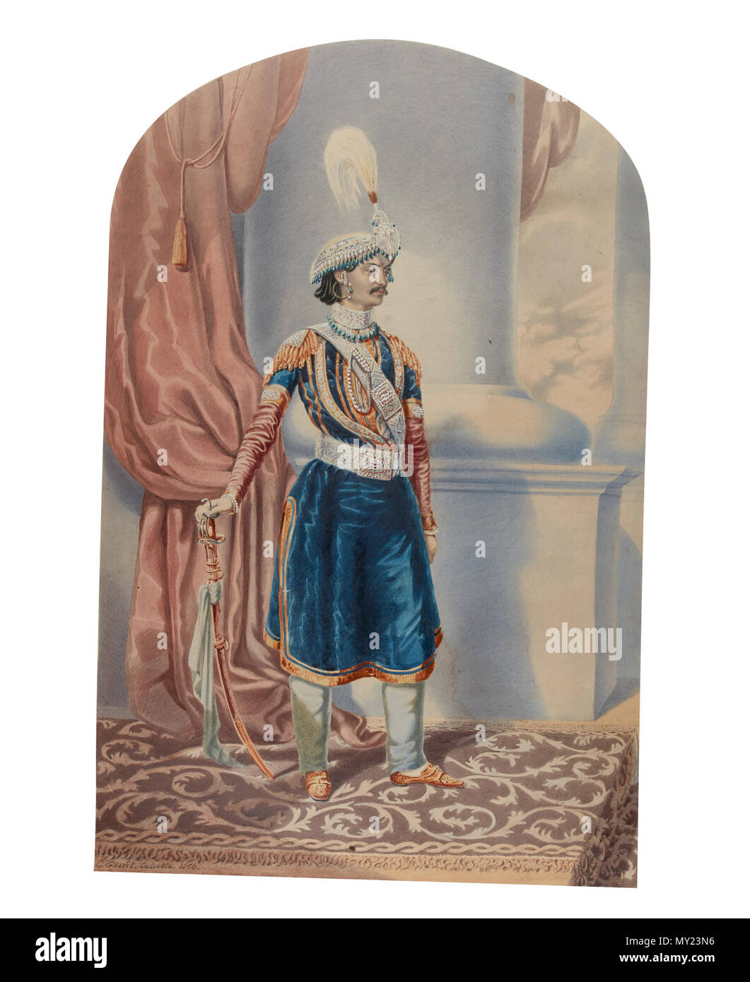 . Anglais : une aquarelle sur crayon portrait (rehaussée de carrosserie et la gomme arabique, du Premier Ministre et Commandant en chef du Népal, Sir Jang Bahadur Kunwar Rana. Signée en bas à gauche : C. Grant. Calcutta. 1850. 665 par 453 mm, 26 de 18 in. 1850. Colesworthey Grant (1813-1880) Noms alternatifs Colesworthy Français Description de la Bourse artiste, écrivain et activiste des droits des animaux Date de naissance/décès 25 Octobre 1813 31 mai 1880 le contrôle d'autorité : Q : VIAF30102235 34634077 RCAC : n85226853 : 119220563 490 SUDOC WorldCat Sir Jang Bahadur Kunwar Rana (1850) Banque D'Images