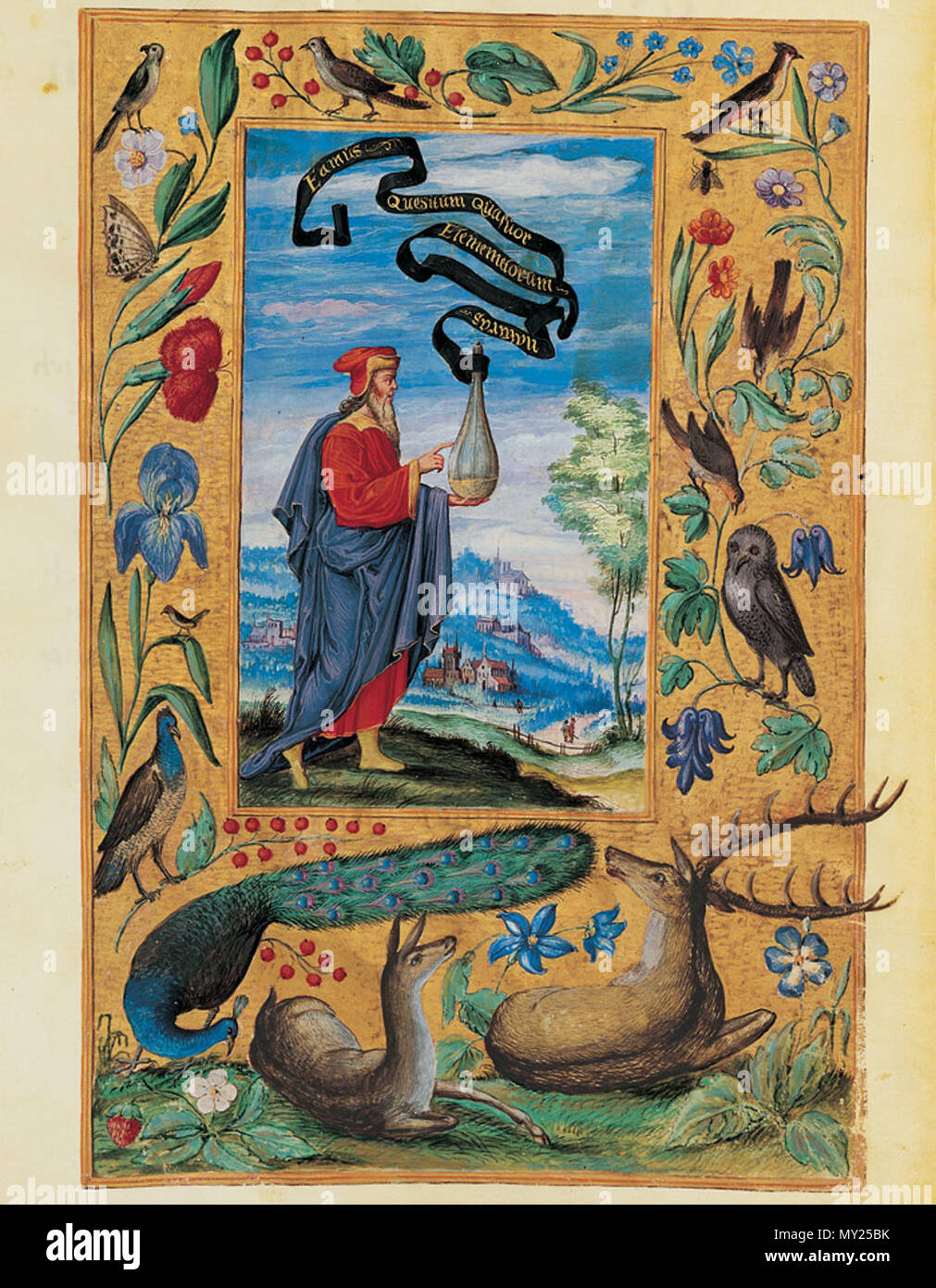 498 Splendor Solis - Traité d'Alchimie - Le philosophe à la flasque Banque D'Images