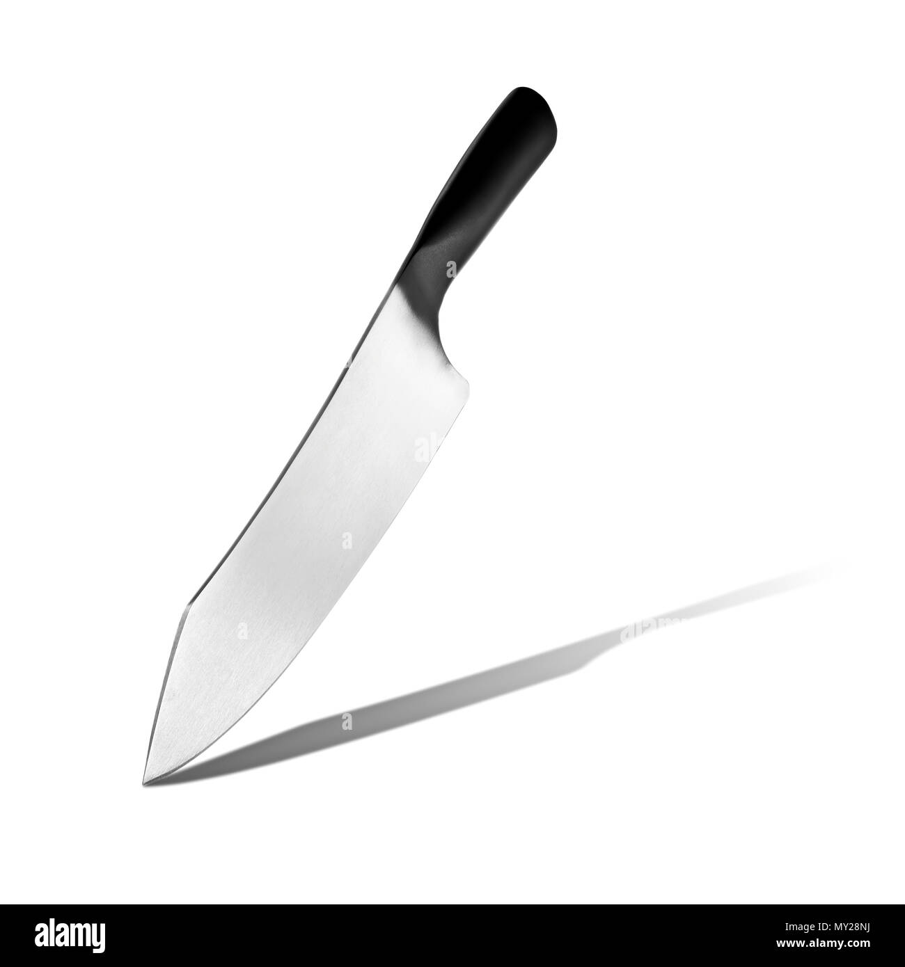 Couteau à découper la viande faisant un mouvement isolé sur fond blanc Banque D'Images