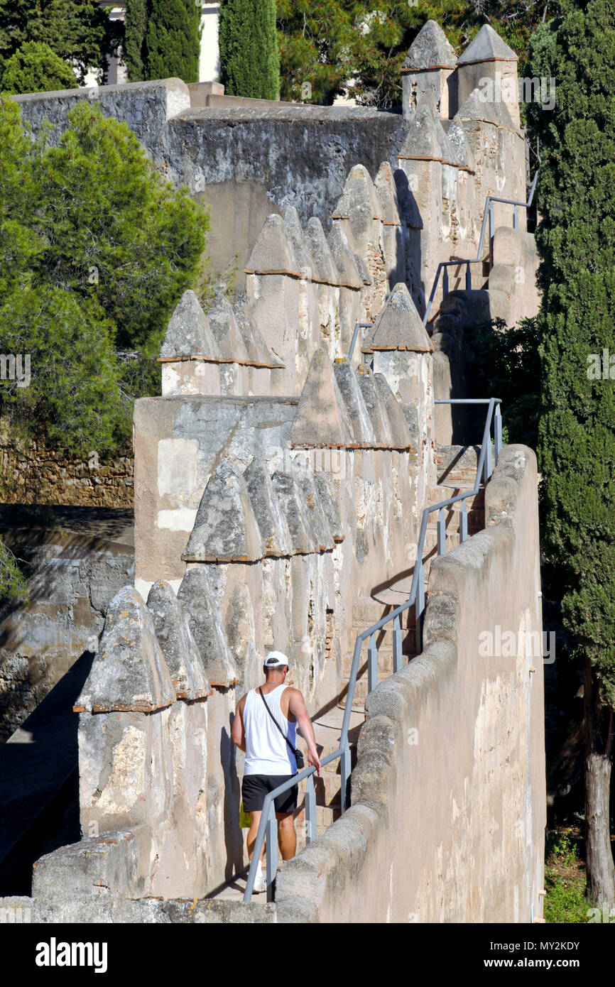 Castillo de Gibralfaro / château du Gibralfaro murs défensifs, Malaga, Andalousie, Espagne Banque D'Images