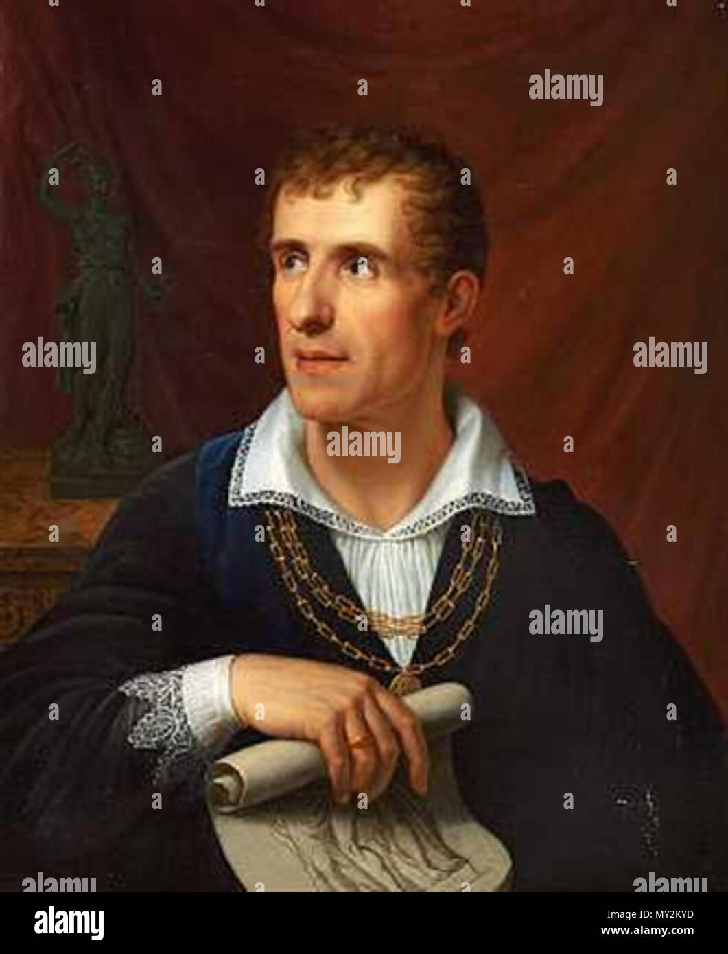 . Anglais : w:DE:Rudolph Suhrlandt : Portrait du sculpteur Antonio Canova habillé comme membre de l'académie de Saint Luc et tenant dans sa main un dessin de son plus célèbre sculpture Les trois grâces ; huile sur toile ; 29,5 x 23,6 in. / 75 x 60 cm. ; 1812 ; vendus aux enchères par Bruun Rasmussen Bredgade Copenhague : 18 avril 2007 [Lot 339] Auktion 770 . Photo : 1812 ; dossier : août 2009. photo : Rudolph Friedrich Suhrlandt ; dossier : utilisateur:Concord 507 SuhrlandtCanova Banque D'Images