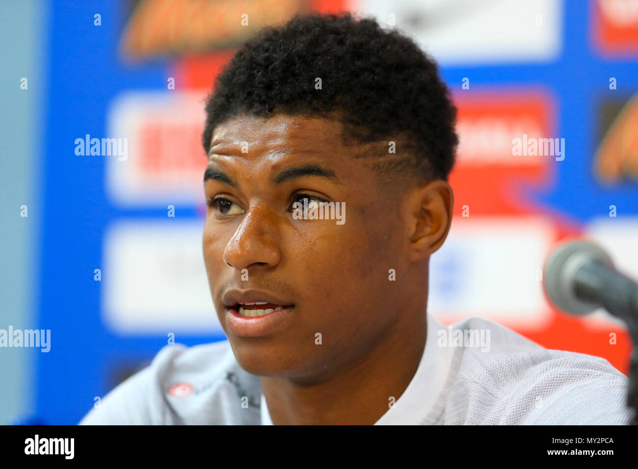 L'Angleterre prend la parole lors du Marcus Rashford journée des médias à St George's Park, Burton. Banque D'Images