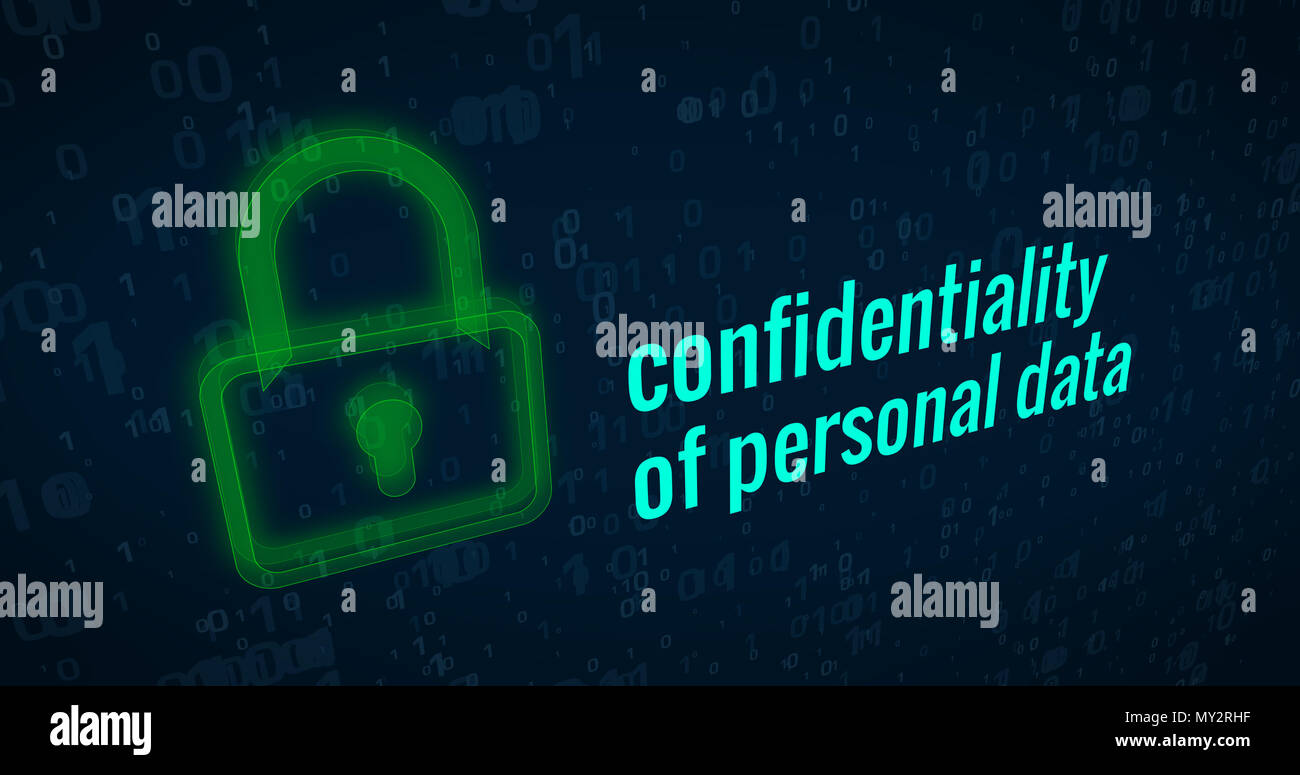 La confidentialité des données personnelles avec l'icône de cadenas vert sur fond abstrait numérique Banque D'Images