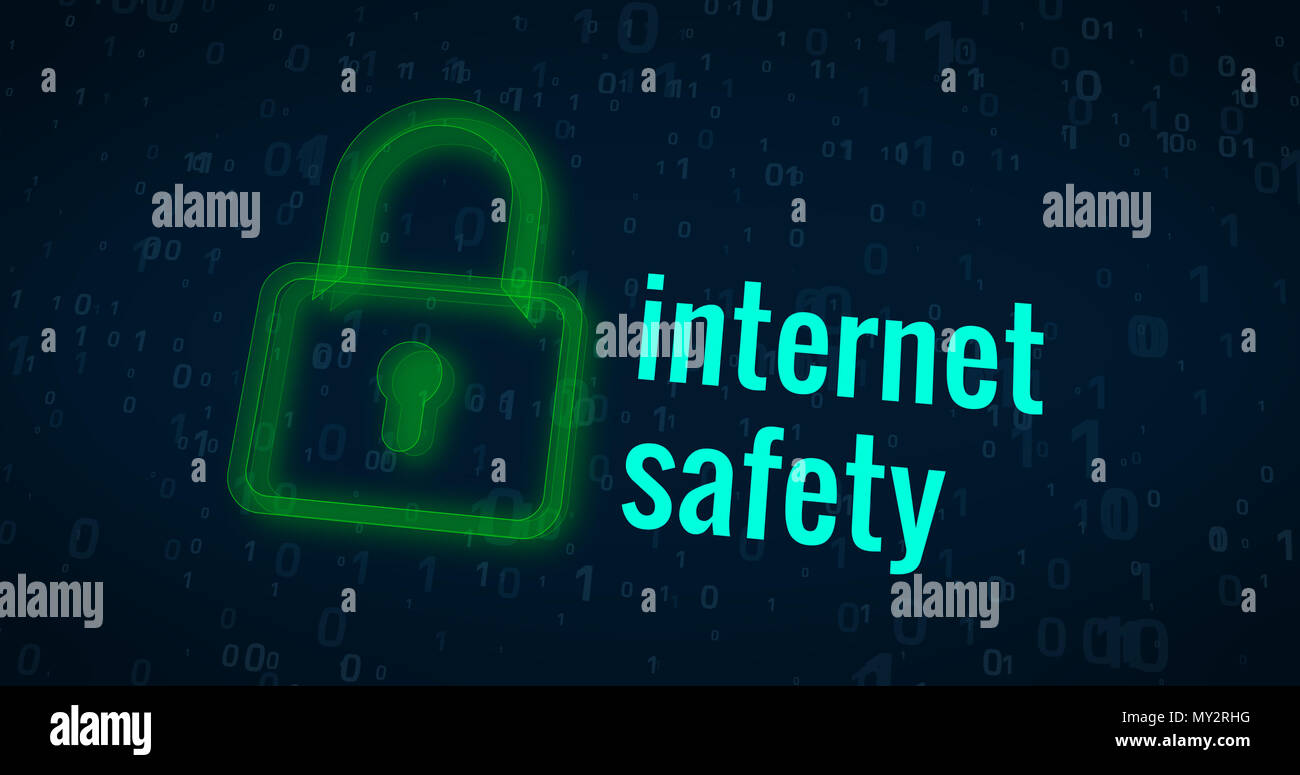 Sécurité Internet et sécurité informatique avec l'icône de cadenas vert sur fond abstrait numérique Banque D'Images