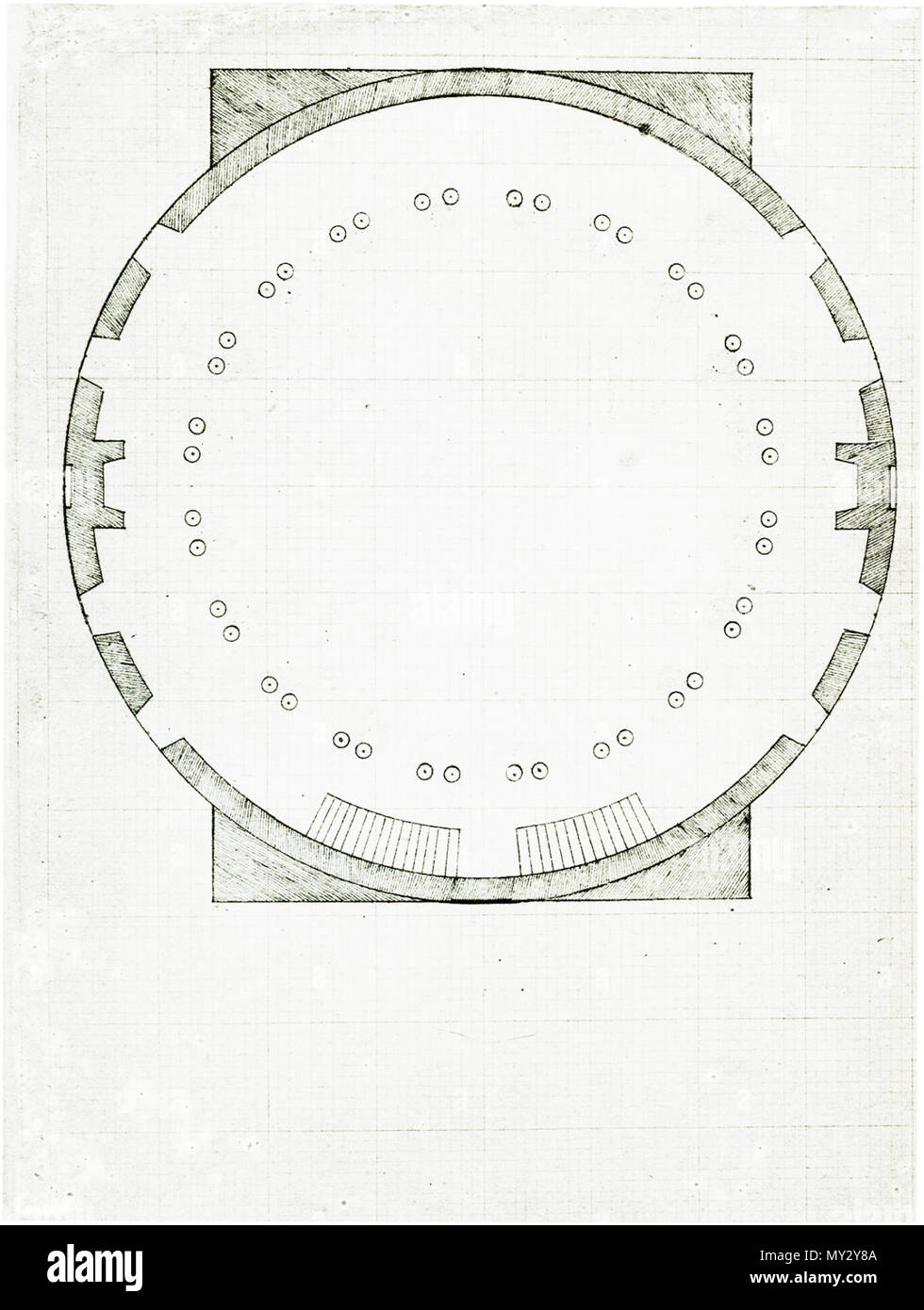 . Université de Virginie : "Plan de deuxième étage [ = dome prix] de Rotunda' par Thomas Jefferson, "ce dessin était autrefois partie d'une feuille double avec [ le plan du rez-de-chaussée ] (légende ainsi que de plus amples informations sur l'image en fonction de la source) . avant avril 1821. 541 Thomas Jefferson University of Virginia plan salle rotonde dôme retouchées Banque D'Images