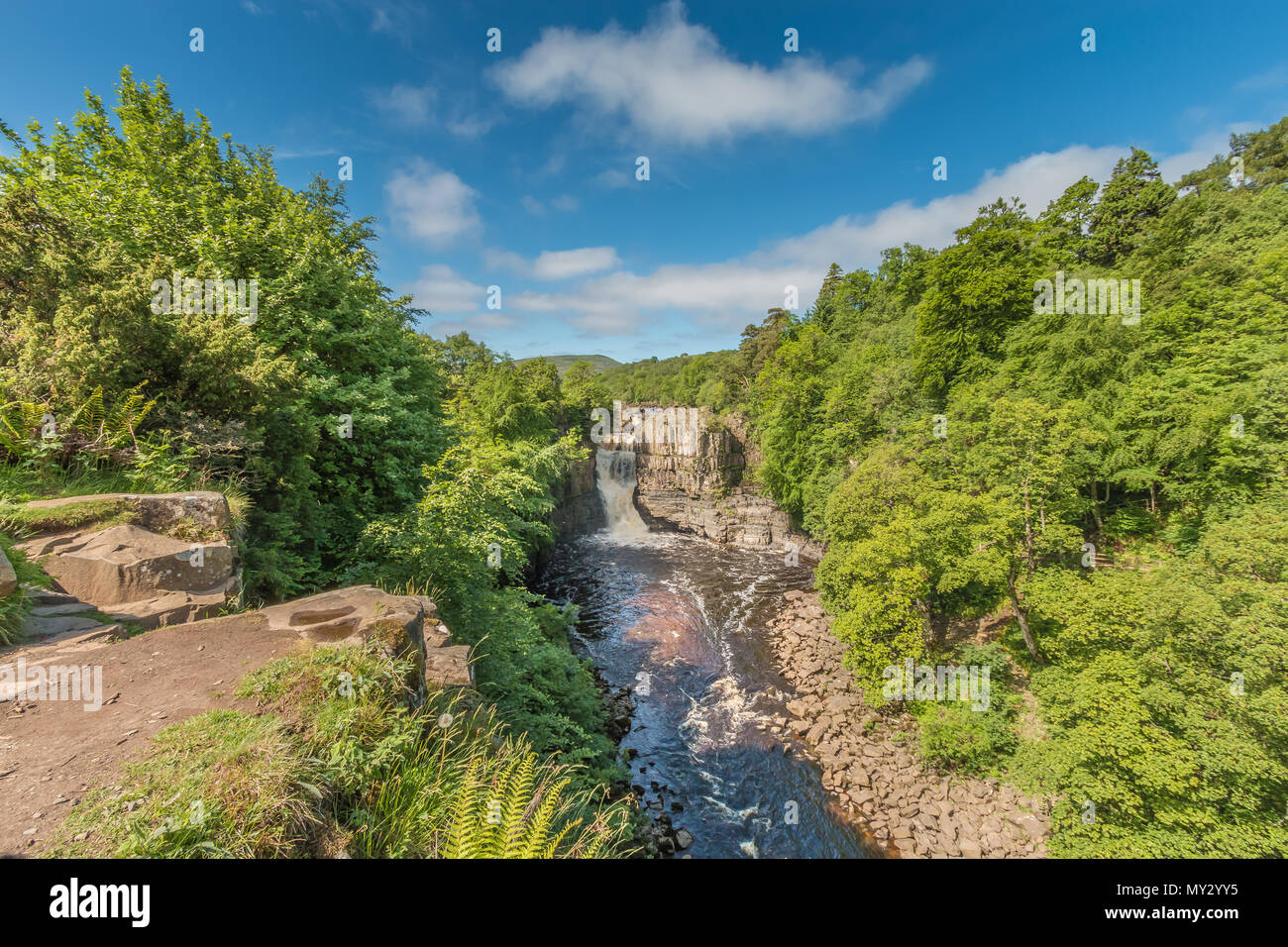 Force élevée, Cascade, Teesdale North Pennines AONB, UK vu depuis le sentier Pennine Way au début de l'été soleil Banque D'Images