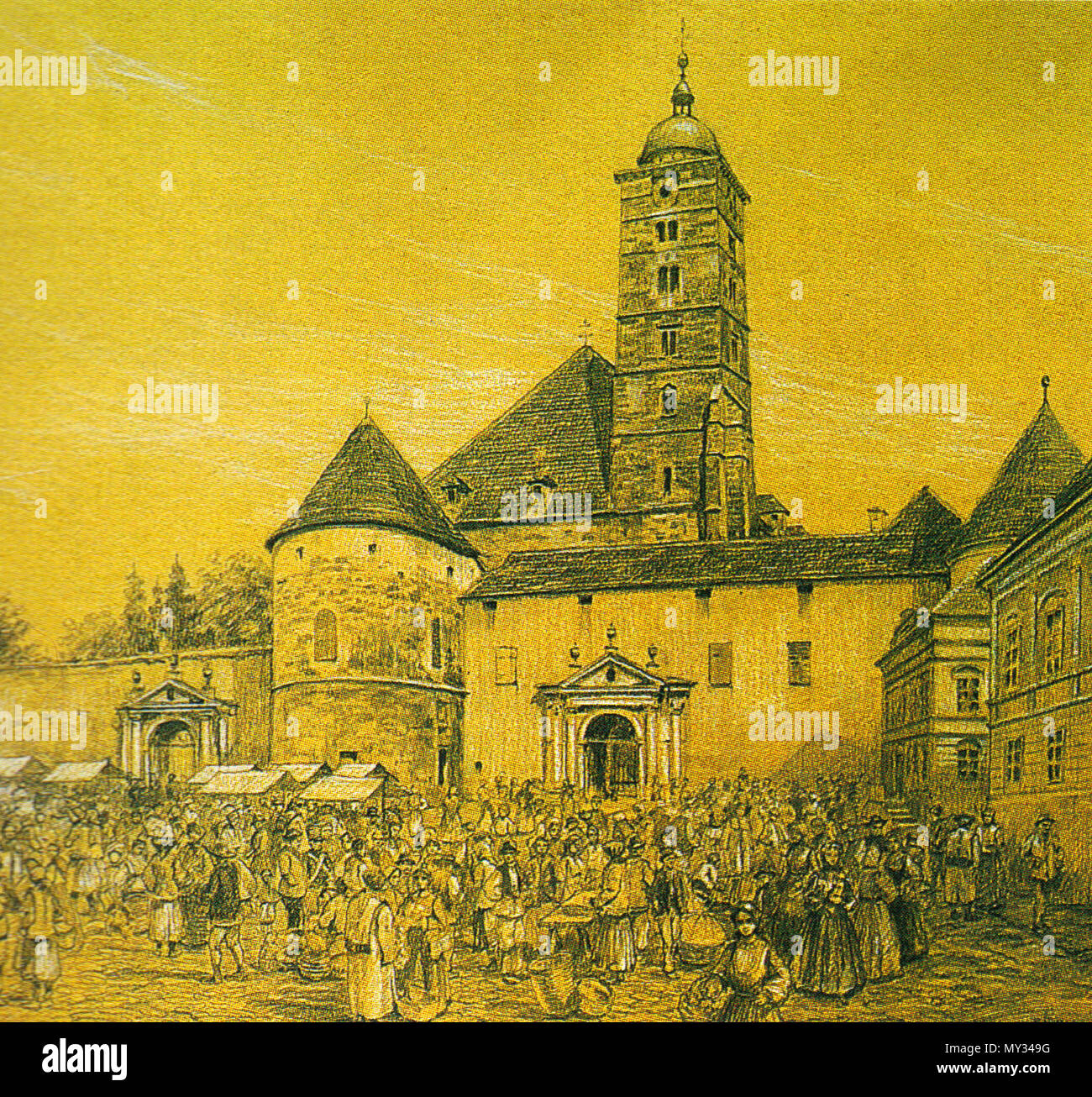 . Anglais : Zagreb (Agram) Cathédrale avant 1880 tremblement de terre et la reconstruction néogothique par Hermann Bollé . avant 1880. Artiste inconnu avant 1880 573 Zagrebcathbefore1880 Banque D'Images