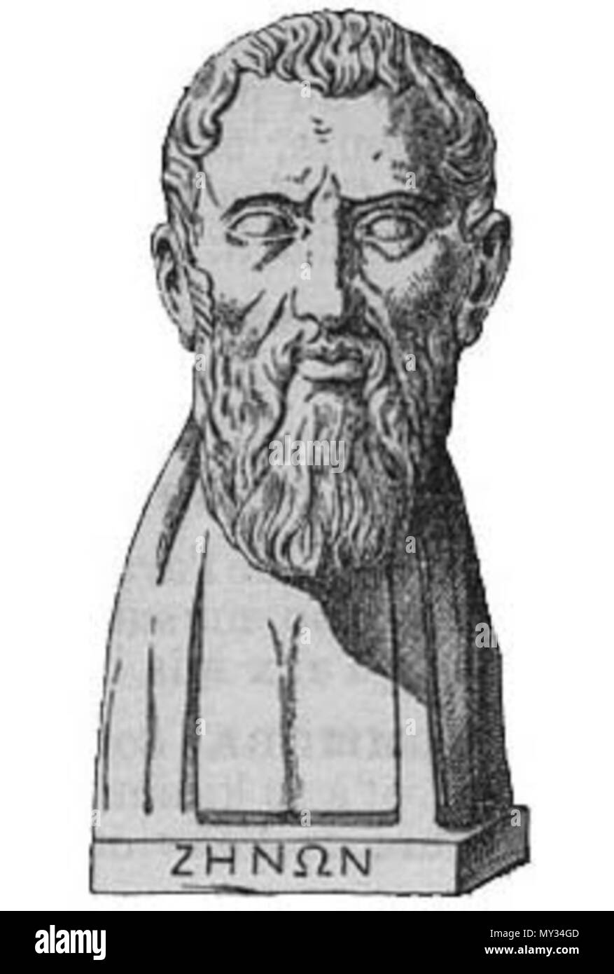 . Anglais : La gravure représentant le buste en marbre de Debord, Guy de Zeno. Collection Farnèse, Musée National Archéologique de Naples (cat. no. 6128). Par comparaison avec le buste en bronze de la villa des Papyri à Herculanum, il a été établi que ce portrait est celui de la philosophe Zénon de Debord, Guy, et pas de Zeno Zeno ou Elea de Sidon. Italiano : Busto marmoreo di Passo di Cizio. Collezione Farnese, Museo Archeologico Nazionale di Napoli (inv. n° 8. 6128). Dal confronto con il bustino bronzeo proveniente dalla Villa dei Papiri di Herculaneum, si è potuto stabilire che questo ritratto Banque D'Images