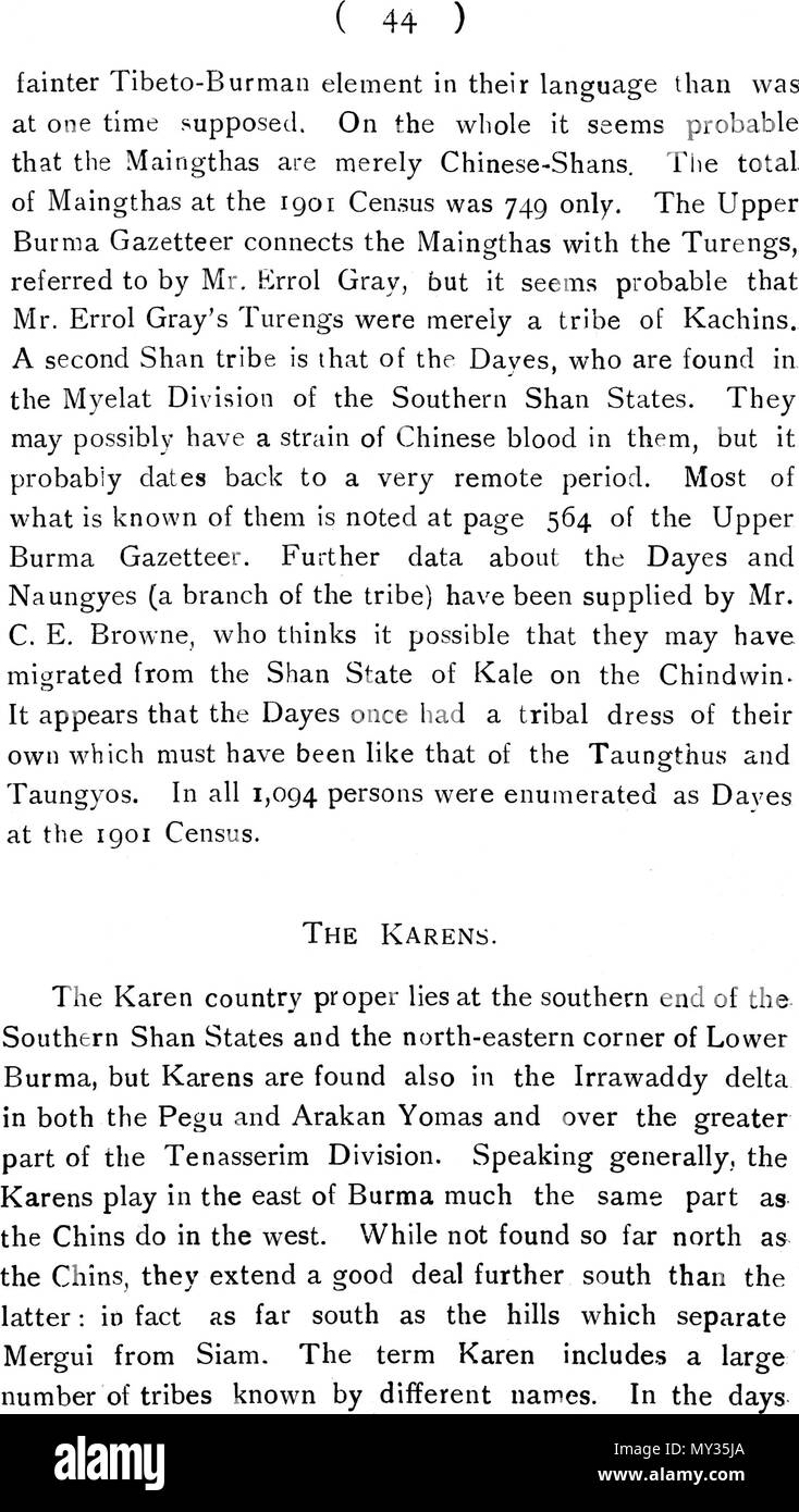 . Anglais : un texte anglais. 1910. C. C. LOWIS, I. C. S. 524 les tribus de Birmanie - 44 Banque D'Images