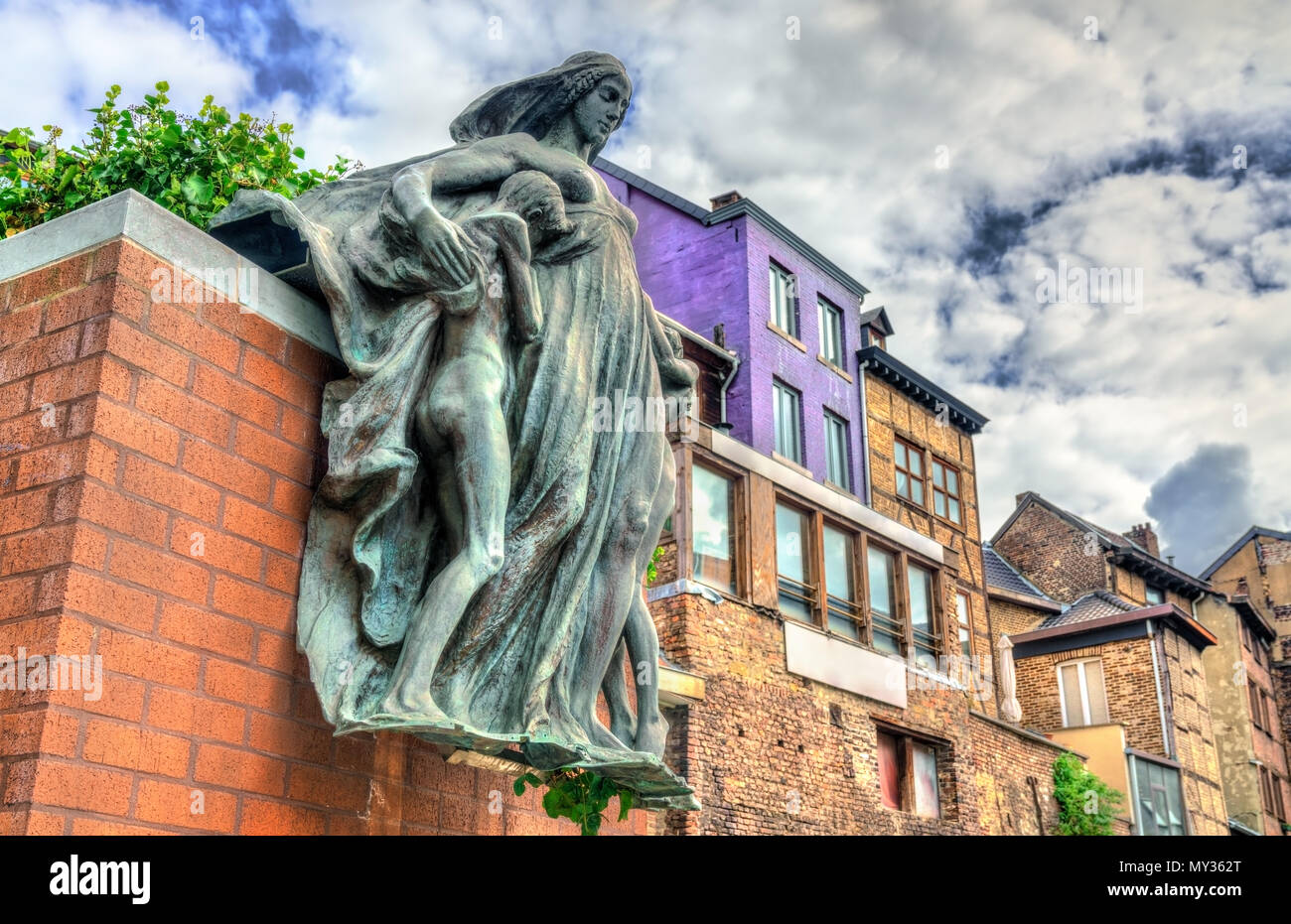 Sculpture dans la vieille ville de Liège, Belgique Banque D'Images