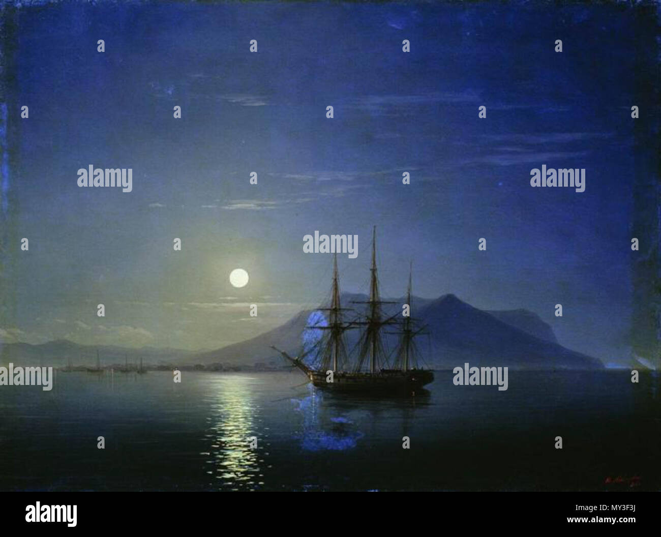595 Парусник берегов лунную у в Крыма ночь Айвазовского Banque D'Images