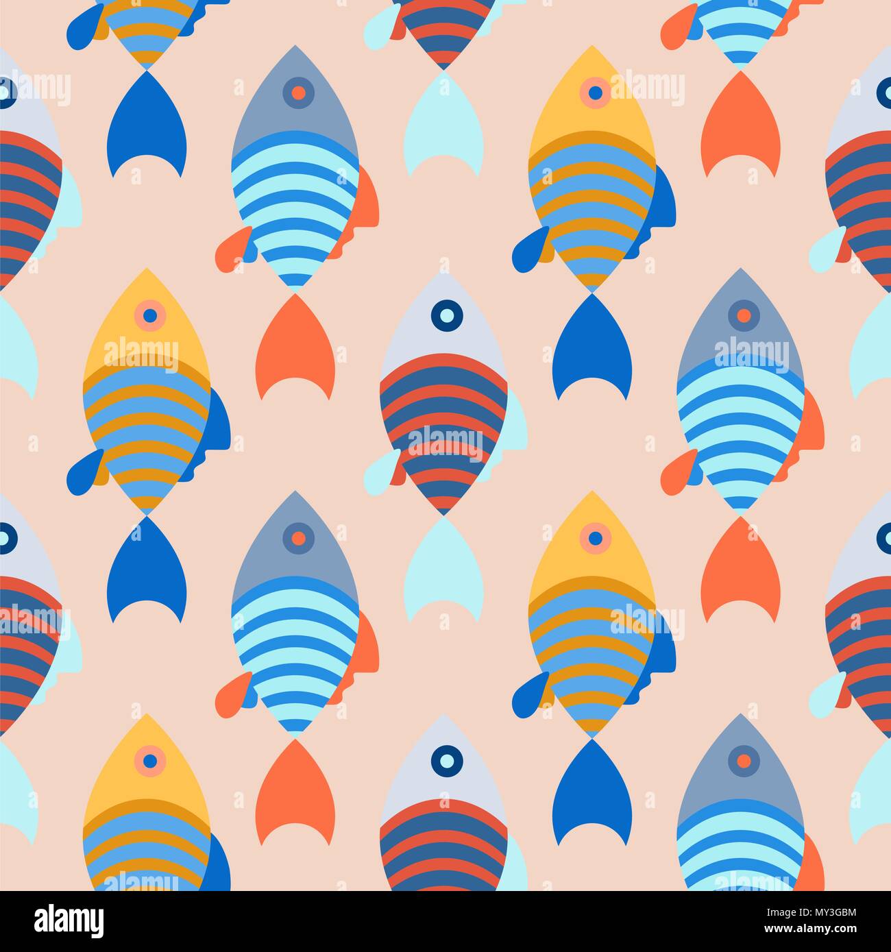 Modèle sans couture avec banc de poissons fond lumineux. Illustration de Vecteur