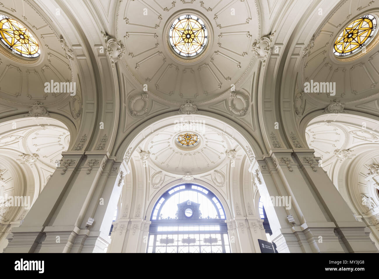 Santiago, Chili : Estacion Mapocho Centre culturel est une ancienne gare à côté du Mercado Central. Banque D'Images