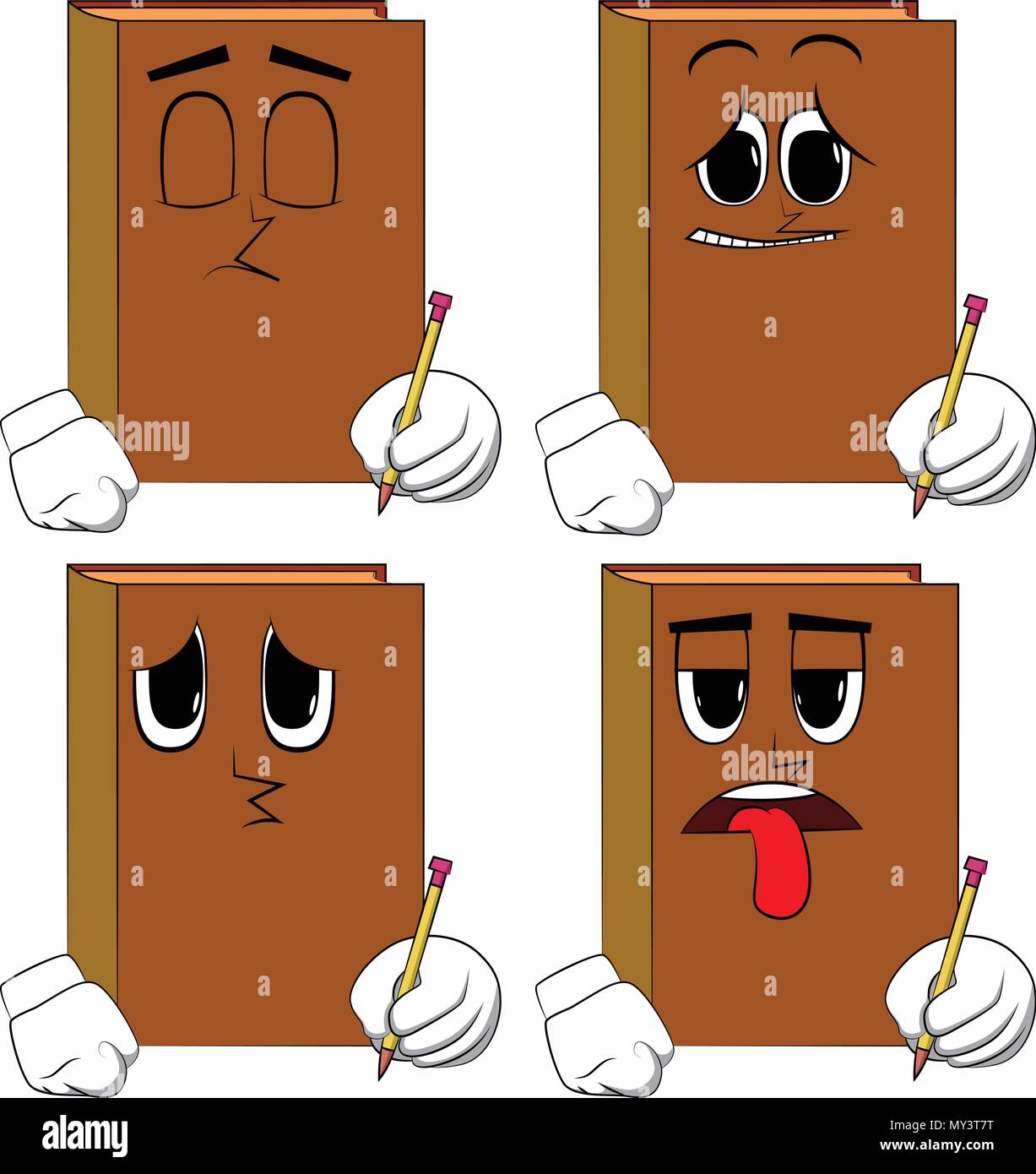 Books écrit au crayon. Bande dessinée collection avec des visages tristes. Vecteur d'expressions définies. Illustration de Vecteur