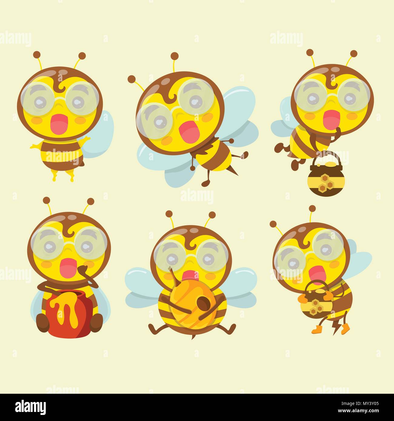 Un jeu de cute cartoon les abeilles. Illustration de Vecteur