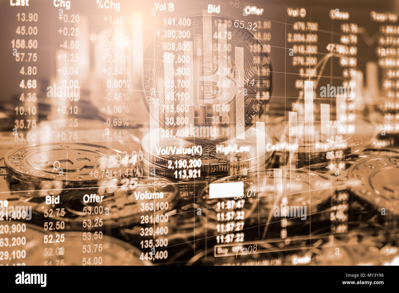 Façon moderne de l'échange. Bitcoin est commode de paiement dans les marchés de l'économie mondiale. La monnaie numérique virtuel et de l'investissement financier concept commercial. Abstr Banque D'Images
