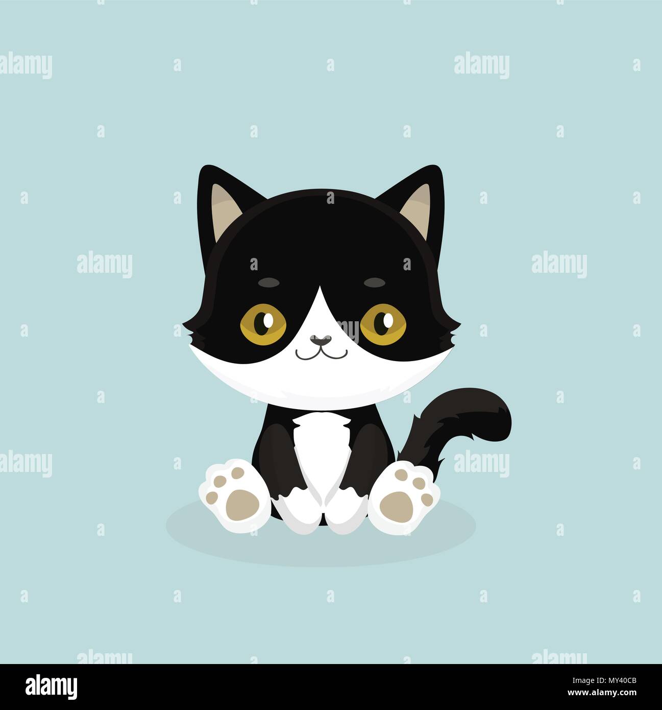 Cute cartoon chat noir avec de grands yeux. Vector illustration. Illustration de Vecteur