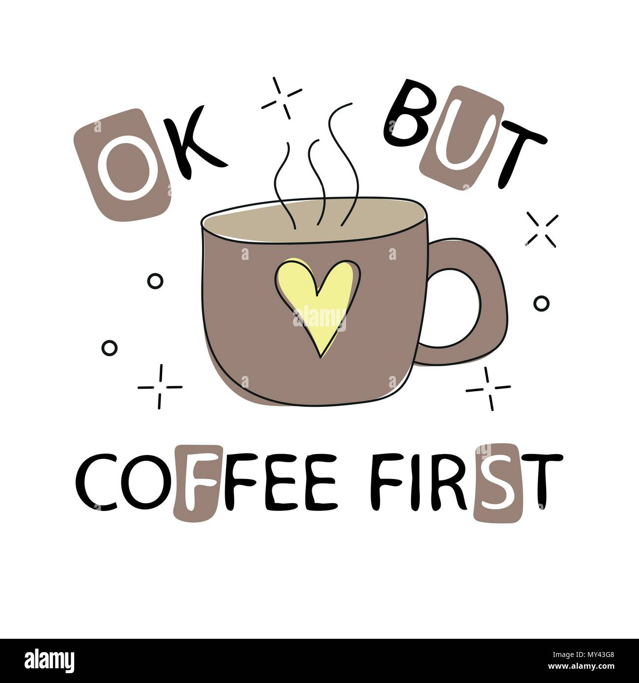 Modèle pour la conception de vœux. Illustration tasse de café avec lettrage mignon Illustration de Vecteur