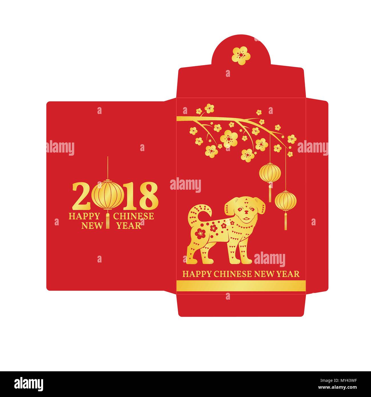 Le Nouvel An chinois de l'enveloppe rouge télévision icône. Vector  illustration. Paquet rouge avec chien d'or et de lanternes Image  Vectorielle Stock - Alamy