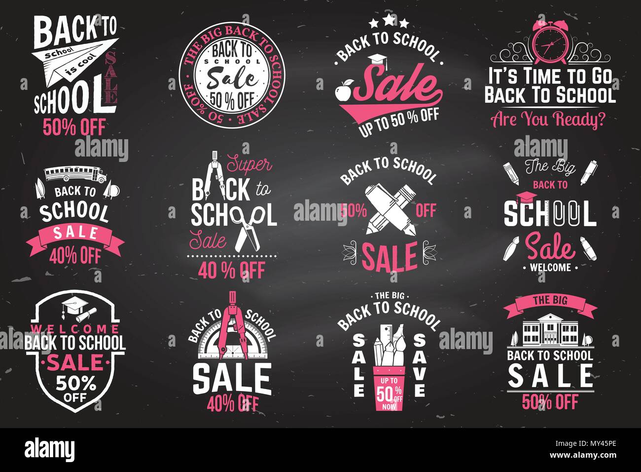 Retour à l'école avec des éléments de conception sur le tableau. Pour la publicité, la promotion, affiche, dépliant, blog, l'article, les médias sociaux, le marketing ou l'interdiction Illustration de Vecteur