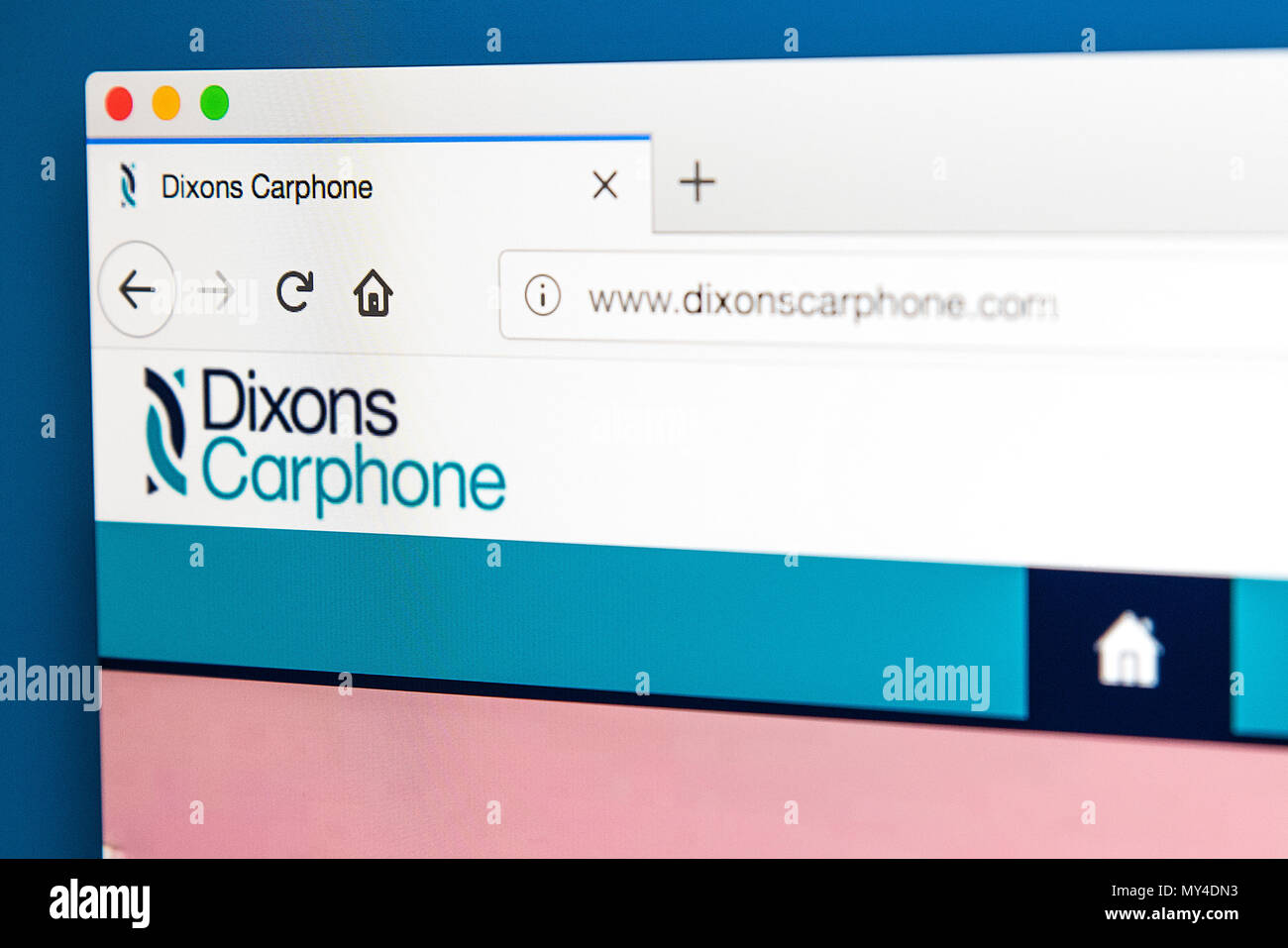 Londres, Royaume-Uni - 29 MAI 2018 : La page d'accueil du site web officiel de Dixons Carphone - l'électricité et de télécommunications et de services détaillant com Banque D'Images