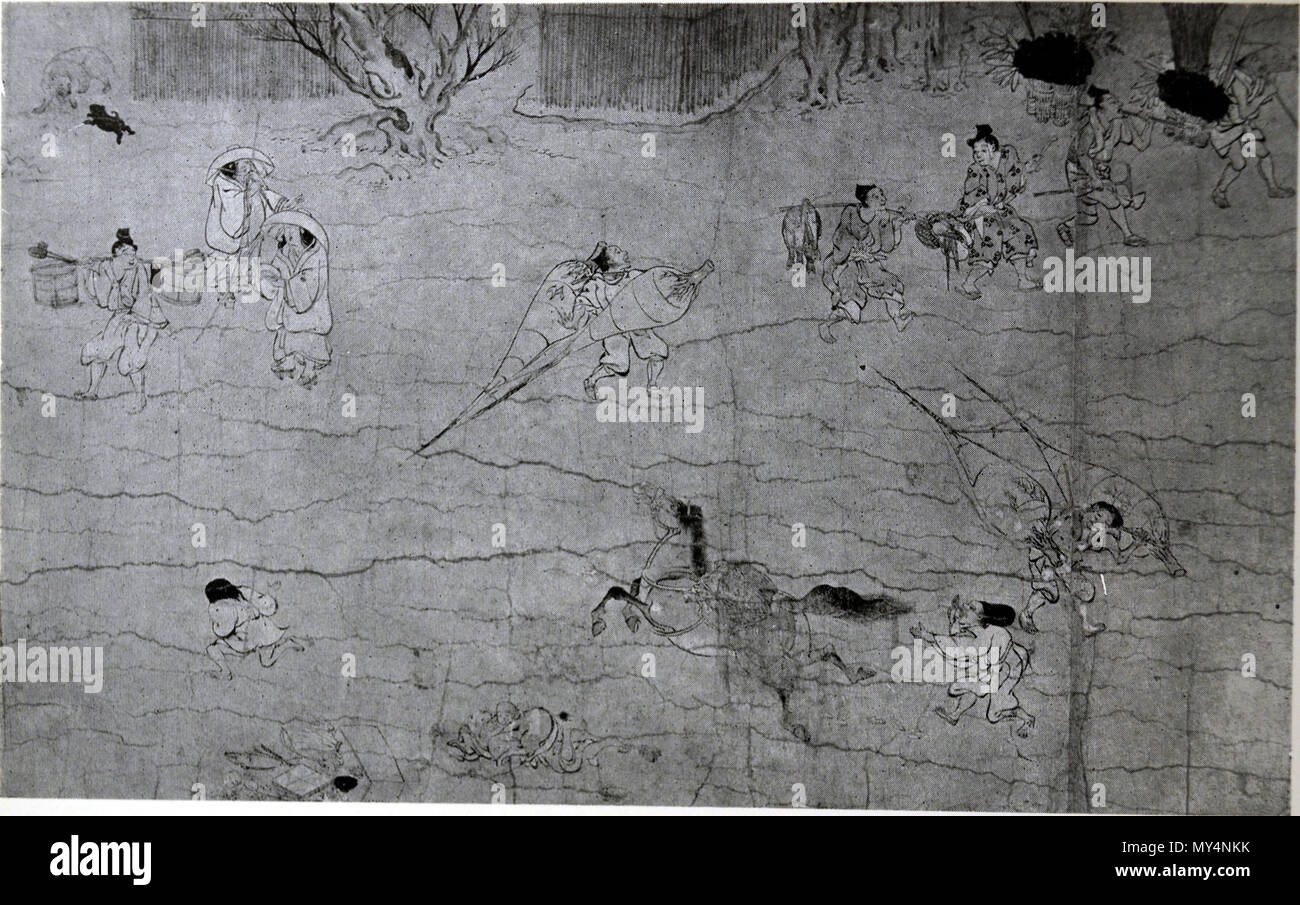 . Anglais : Saigyo Monogatari Emaki - Tsunataka - vie quotidienne. Préparation des fêtes de fin d'année. 13e siècle. Tosa no Tsunetaka, Fujiwara no Tameie, edokoro Saigyo 468 Monogatari Emaki - Tsunetaka - vie quotidienne2 Banque D'Images