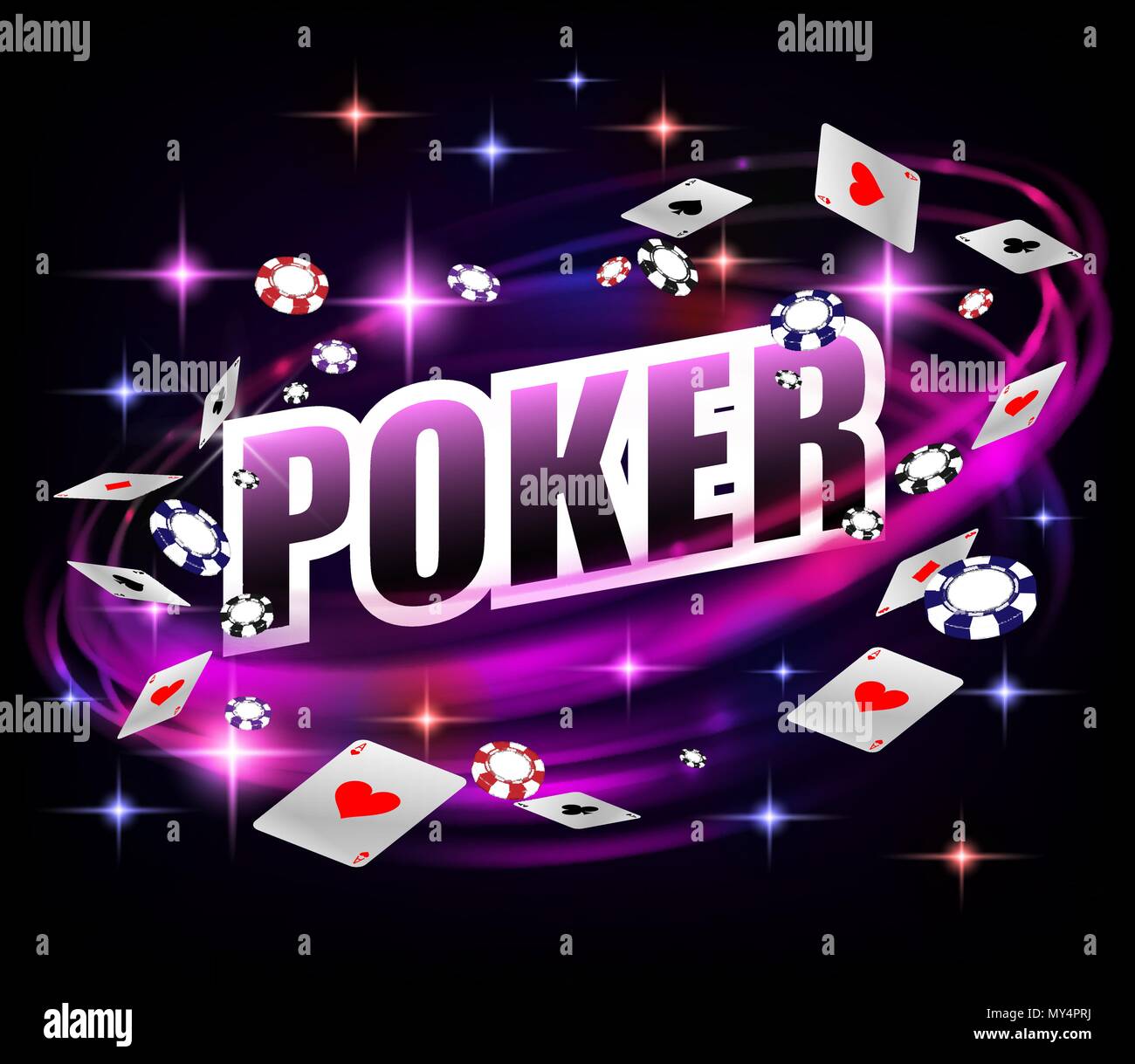 Les Jeux de Casino Poker background design. Bannière de poker avec des Jetons et cartes à jouer. Casino en ligne bannière fond sombre brillant. Vector illustration. Illustration de Vecteur