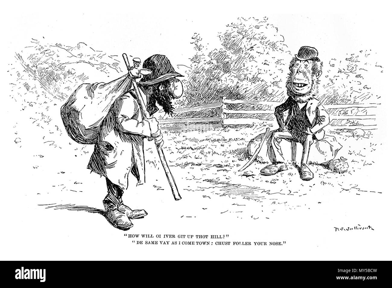 . Anglais : Sans Titre caricature de T. S. Sullivant publié pour la première fois dans le magazine Life's 23 juin 1898 question . 23 juin 1898. T. S. Sullivant 511 T. S. Sullivant (1898-06-23) Foller votre nez Banque D'Images