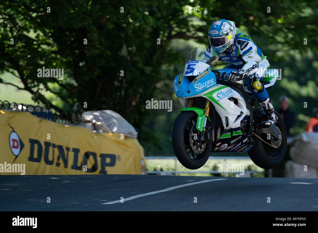 Dean Harrison sur dernier tour pour gagner la deuxième course Supersport 4 JUIN 2018 , TT Tribune, Ile de Man, Royaume-Uni ; TT Raceday, Banque D'Images