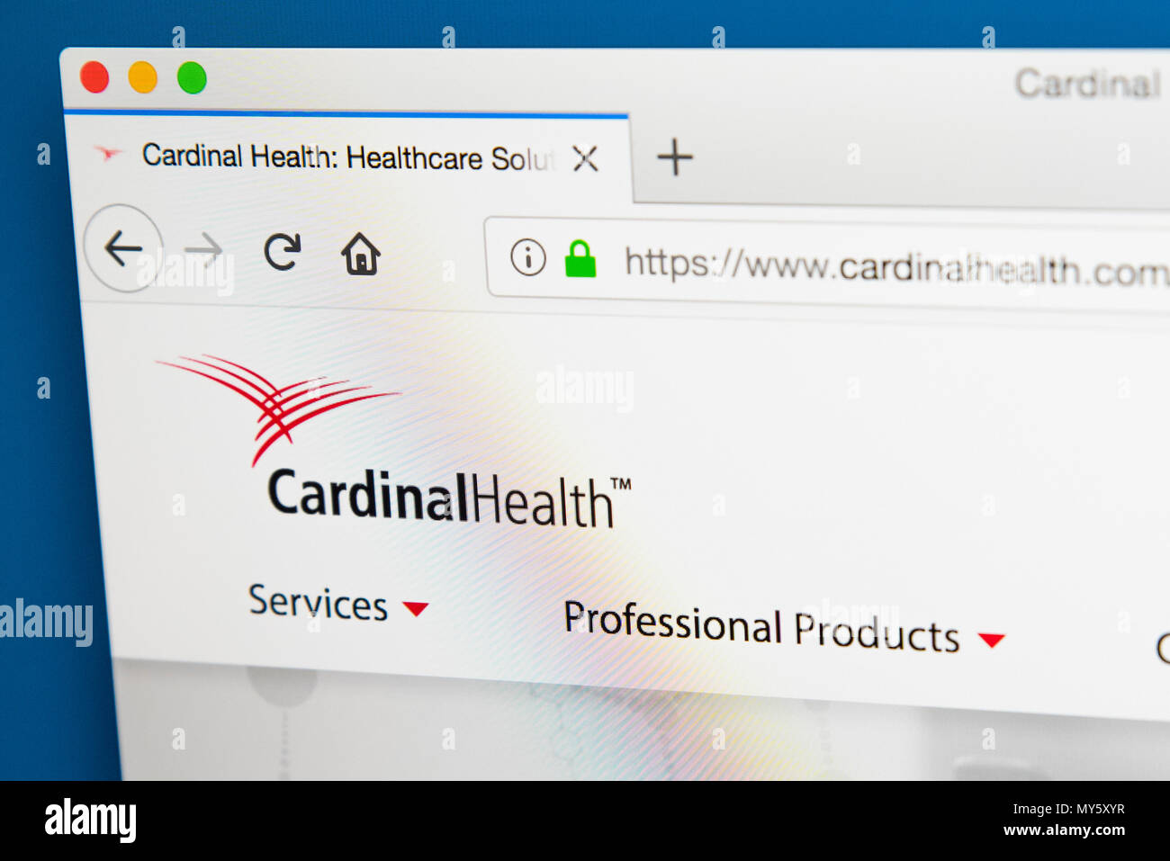 Londres, Royaume-Uni - 29 MAI 2018 : La page d'accueil du site web officiel de Cardinal Health Inc - la société de services de soins de santé basée dans l'Ohio, le 29 mai Banque D'Images