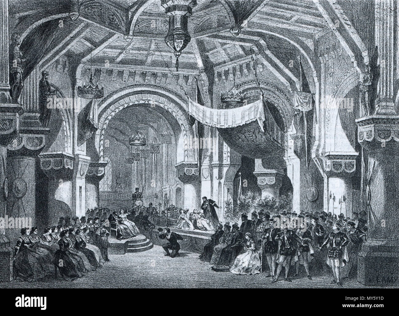 . Anglais : Acte 2 SCÈNE 2 d'Hamlet d'Ambroise Thomas. vers 1868. Mise en scène par Charles -Antoine Cambon (1802-1875), lithographie de Pierre-Auguste Lamy (1827-1880). 500 Loi sur la scénographie2SC2 Hamlet d'Ambroise Thomas (litho par Lamy) ONG2-612 Banque D'Images