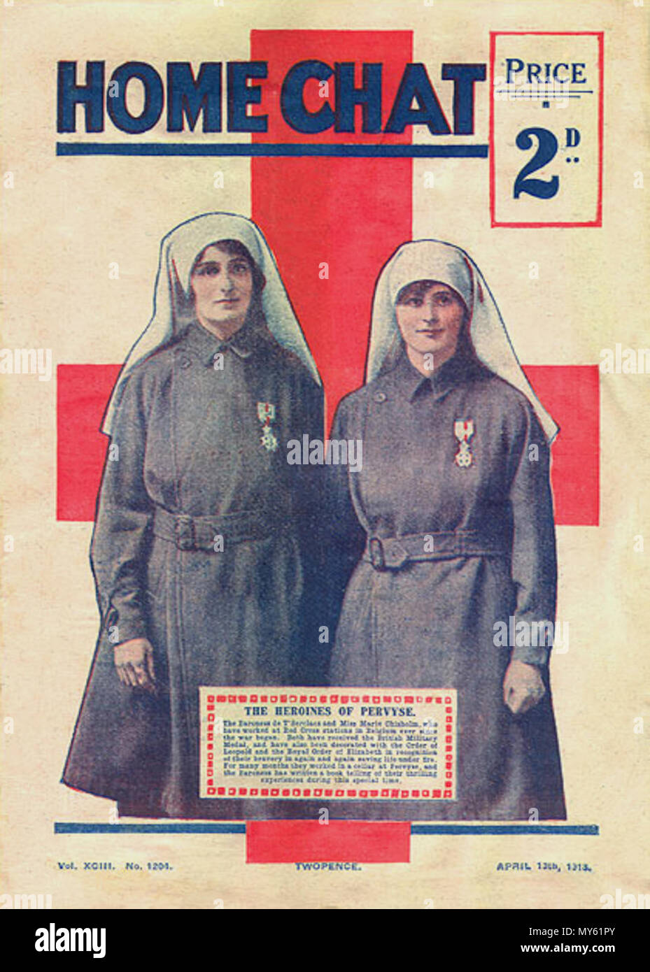 . Anglais : Elsie Knocker et Mairi Chisholm sur la couverture de 'chat' Accueil magazine Le héroïne de Pervyse . 11 avril 1918. Accueil Chat 299 Knockchis homechat Banque D'Images