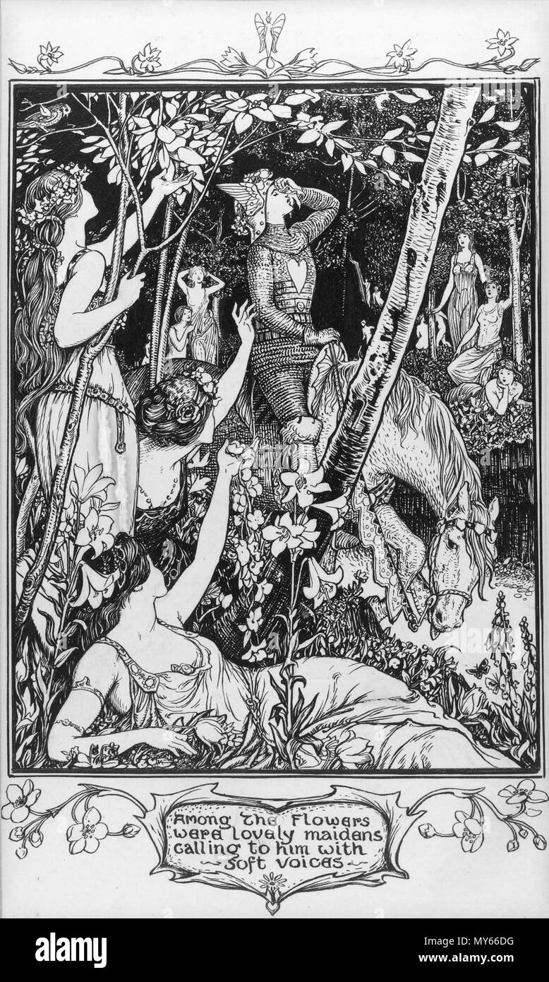 . Anglais : La fée de l'Aube à l'encre avec des corrections à la gouache 25 x 14.5 cm inscrit : parmi les fleurs étaient très belles jeunes filles qui l'appelait à voix douce . avant 1941. Henry Ford La Justice 519 La fée de l'aube, par Henry Ford de la Justice Banque D'Images