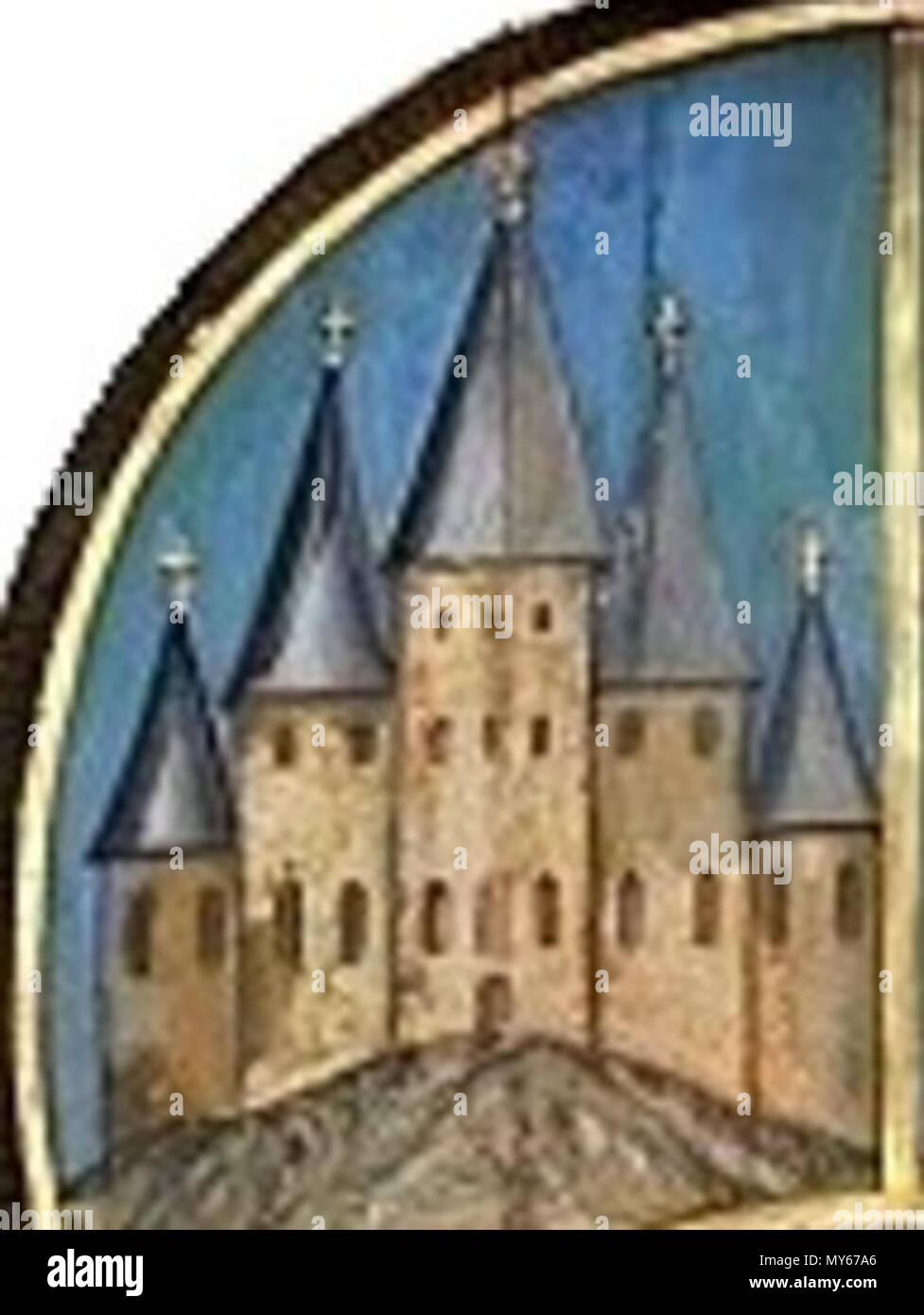 . Deutsch : Détail des Wappens suis Hochaltar der Schwanenburg St Georg Grauhof stilisiertes à Goslar, Bild der romanischen auf dem Schwanenburg Georgenberg avant l'Zerstörung . Date inconnue. Raymond Faure (499) Goslar-Grauhof Wappen suis Hochaltar Détail Banque D'Images