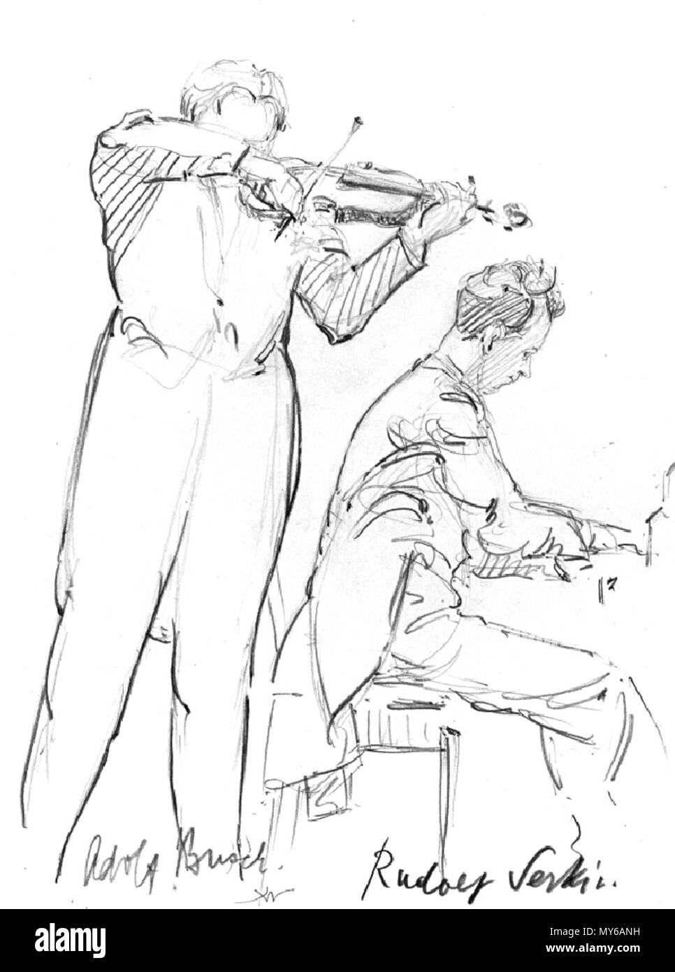 . Anglais : Rudolf Serkin et Adolf Busch au Conservatoire de Bruxelles en 1935 Crayon sur papier 22 x 17 cm signé l.c. : HW signé par l'artiste.l.:Adolf Busch signé par l'artiste.r. : Rudolf Serkin . 1935. Hilda Wiener (1877-1940) 464 Rudolf Serkin et Adolf Busch par Hilda Wiener Banque D'Images