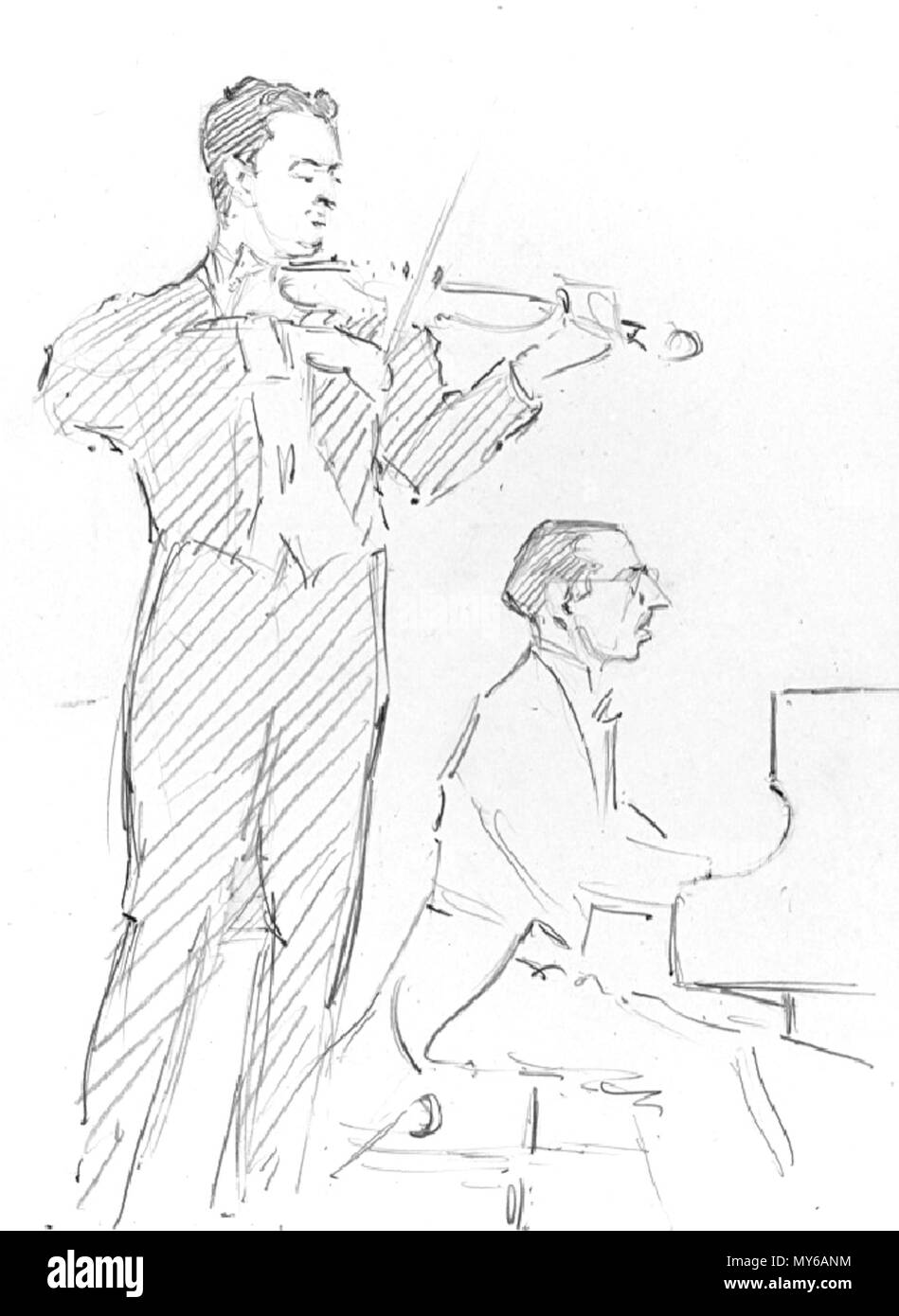 . Anglais : Igor Stravinski et Samuel Douchkine crayon sur papier 23 x 17 cm 1930 non signé . Années 1930. Hilda Wiener (1877-1940) 253 Igor Stravinski et Samuel Douchkine par Hilda Wiener Banque D'Images