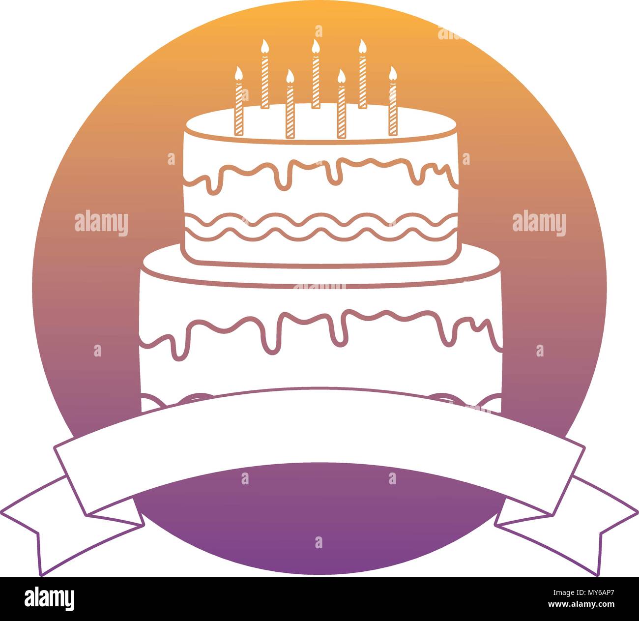 Embleme Avec Ruban Decoratif Et Gateau D Anniversaire Icone Sur Fond Blanc Vector Illustration Image Vectorielle Stock Alamy