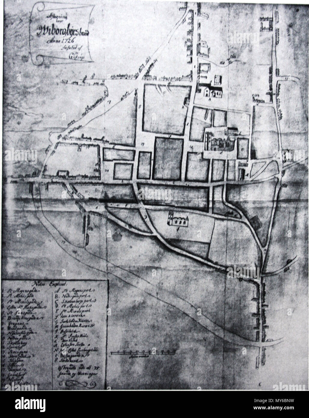 . Anglais : Site de la ville de Viborg, Danemark après le grand incendie de 1726. Dansk : Kort sur Viborg efter den store ildebrand 1726. Deutsch : Plan von der Stadt Viborg, Danemark nach dem grossen Feuer 1726. 21 janvier 2012. Inconnu 549 1726 Viborg Banque D'Images