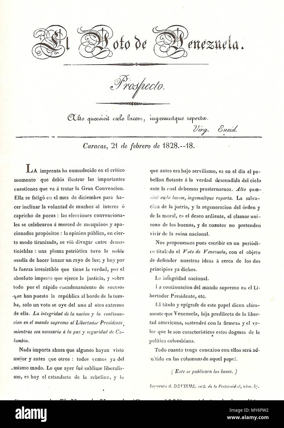 . Español : Prensa Venezolana del siglo XIX : El Voto de Venezuela 1828 . 1828. 157 Inconnu El Voto de Venezuela 1828 000 Banque D'Images