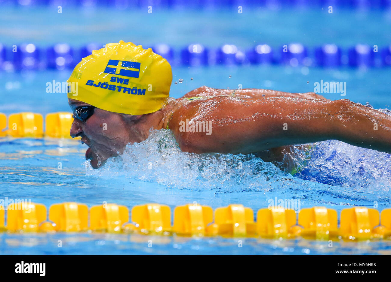 BUDAPEST, HONGRIE - 23 juillet : Sarah Sjostrom de Suède dans la chauffe de la women's 100m papillon lors de la 10e journée des Championnats du Monde FINA à Duna Arena le 23 juillet 2017 à Budapest, Hongrie. (Photo de Roger/Sedres ImageSA/Gallo Images) Banque D'Images