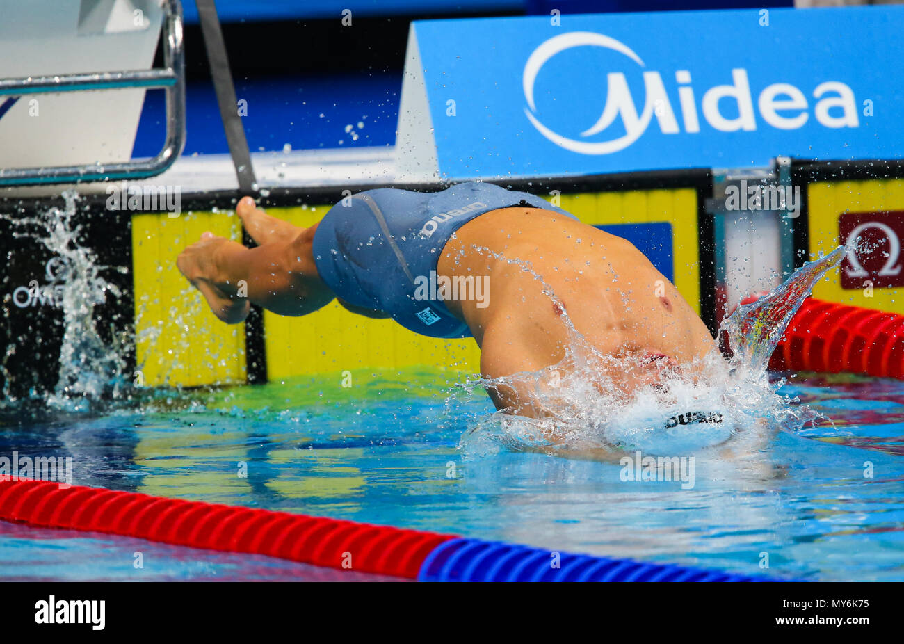 BUDAPEST, HONGRIE - 24 juillet : Gabor Balog de Hongrie dans la mens 100m dos lors de la 11 journée du monde de la FINA à Duna Arena le 24 juillet 2017 à Budapest, Hongrie. (Photo de Roger/Sedres ImageSA/Gallo Images) Banque D'Images