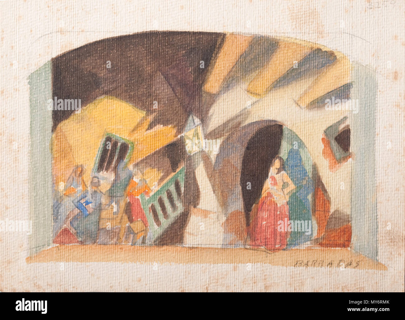 . Español : Obra 'Carpa' del Pintor uruguayo Rafael Barradas (1890-1929) Acuarela de 18 cm de haut x 27 cm de ancho, c.1924-26. La obra de Fotografía tomada por Eduardo Baldizan. . Vers 1924-1926. Rafael Barradas (1890-1929) 445 Rafael Barradas - Carpa Banque D'Images