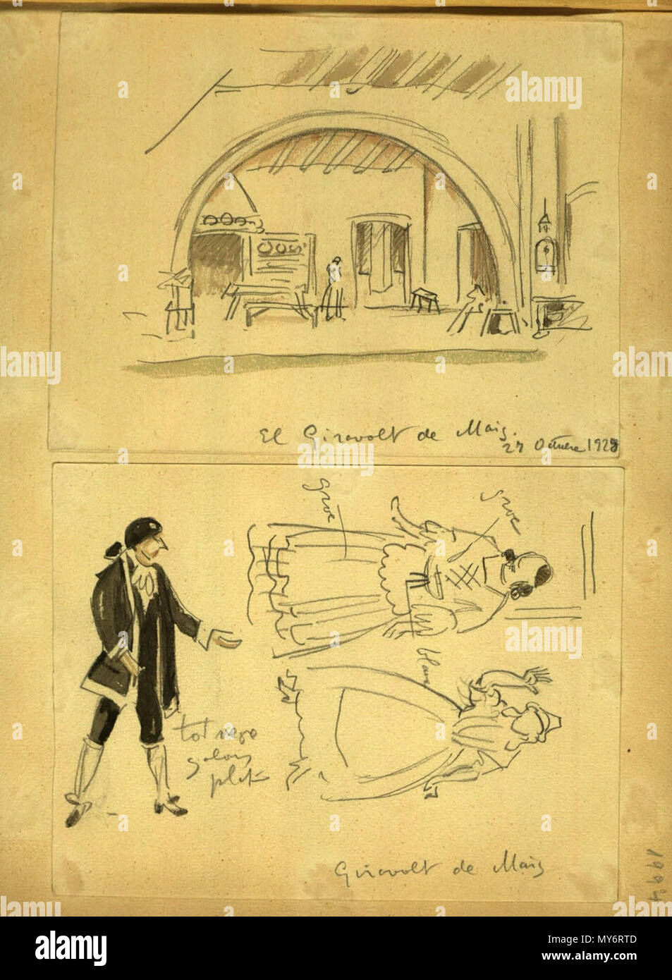 . Français : imatge de Giravolt de maig d'Eduard Toldrà, feta par Joaquim Renart Русский : эскиз Майский кувырок Эдуарда к опере Толдра . 14 mars 2013, 11:49:13. Joaquim Renart (quadern de dibuix de la Biblioteca de Catalunya) 173 F 2r (1) Banque D'Images