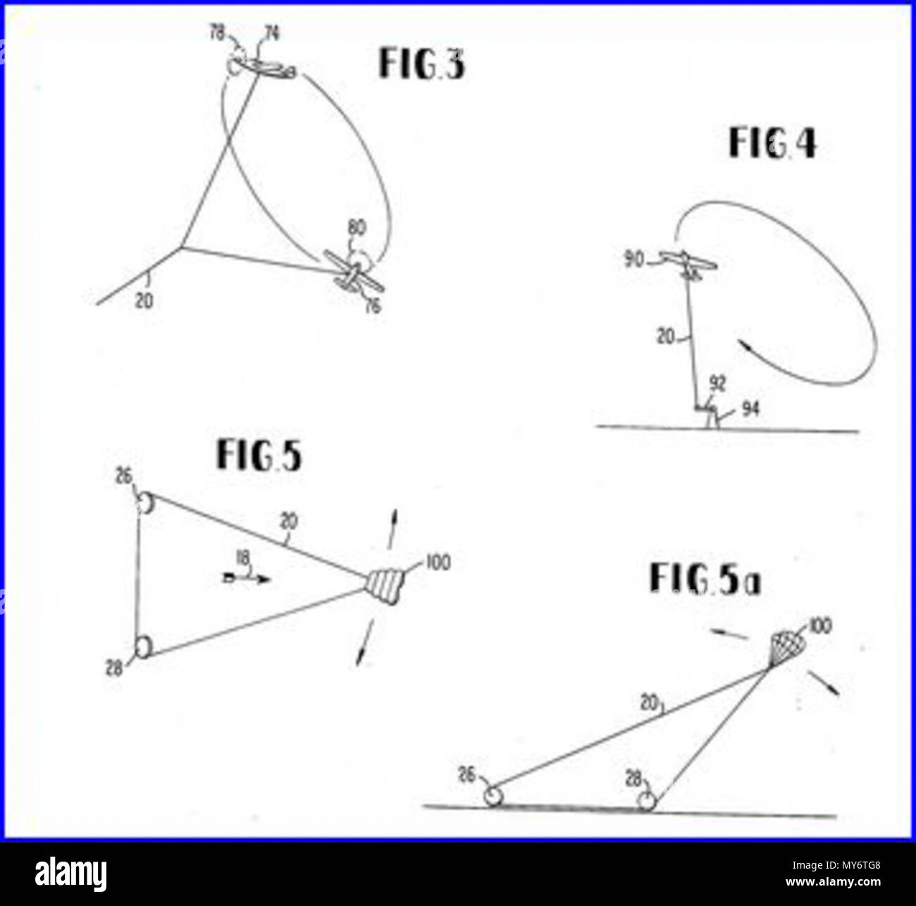 . Anglais : kite par vent de schémas d'alimentation enseignées en brevet qui a des enseignements qui sont maintenant dans le domaine public pour l'utilisation par le cerf-volant energy systems communauté et tous les autres. 27 juin 2013, 09:11:40. Charles McCutchen et Peter R. Payne 542 US3987987figs Banque D'Images