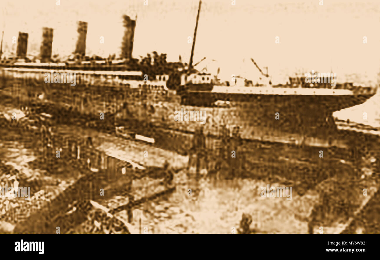 Un amateur intéressante photographie prise en 1911 montrant le lancement de l'infortuné Titanic Banque D'Images